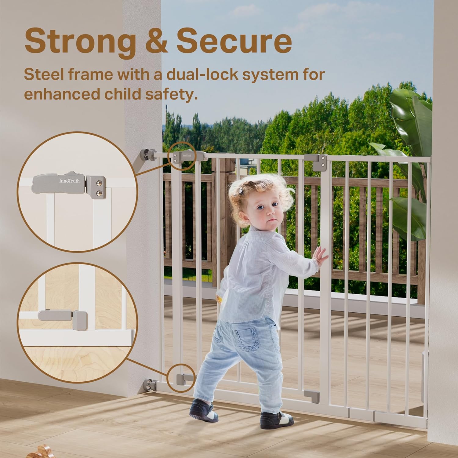 InnoTruth Baby Gate for Stairs and Doorways - White