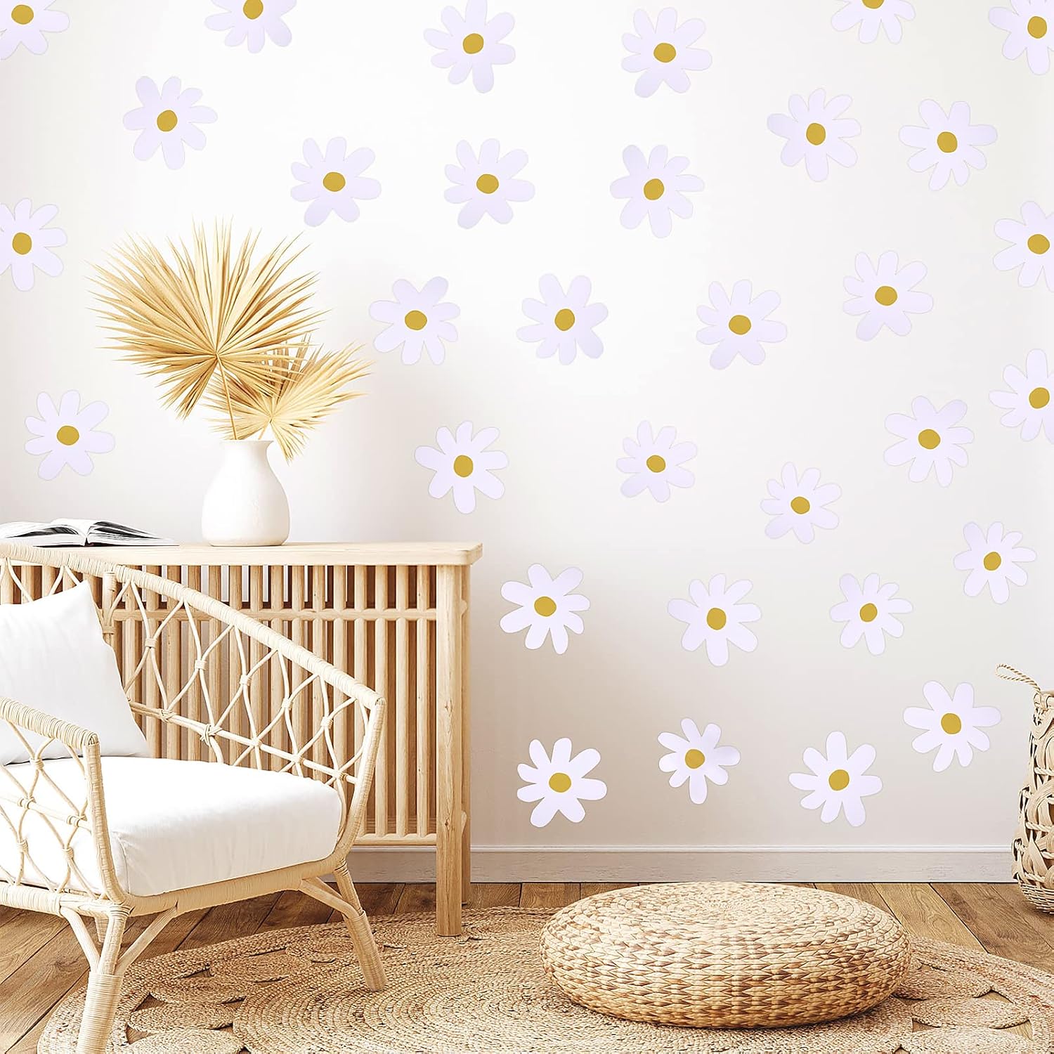 Bremorou 36PCS Retro White Daisy Wall Stickers for Decor