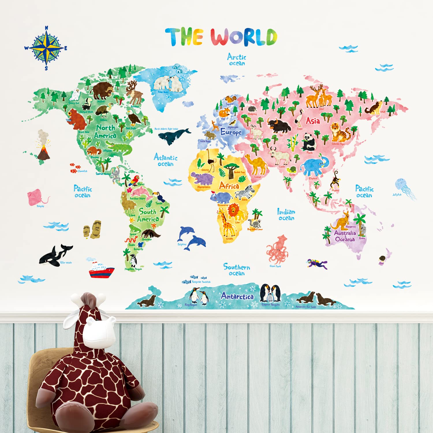 DECOWALL SG2-1615S Animal World Map Wall Stickers for Kids