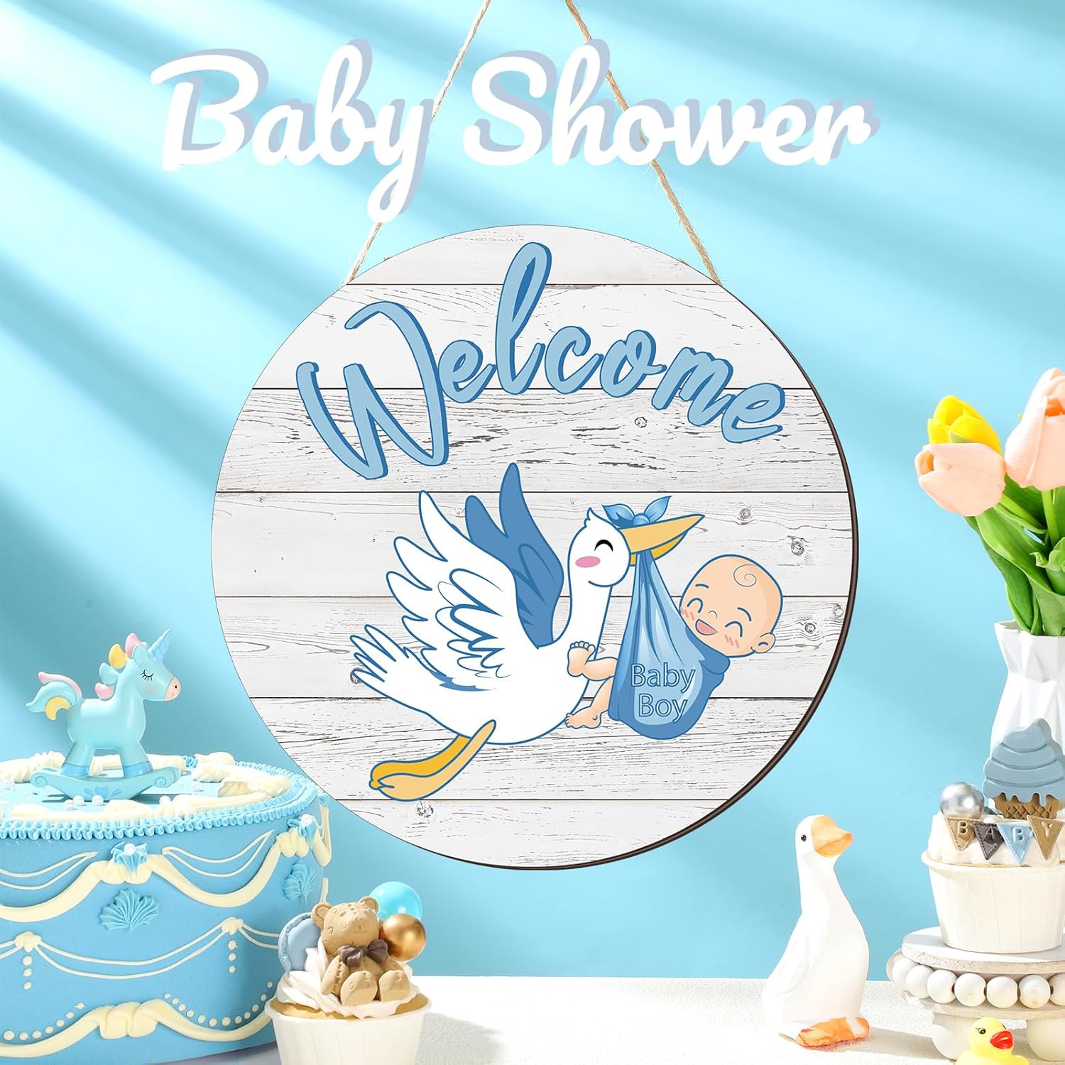 Chunful Baby Boy Welcome Sign Hanging Wreath
