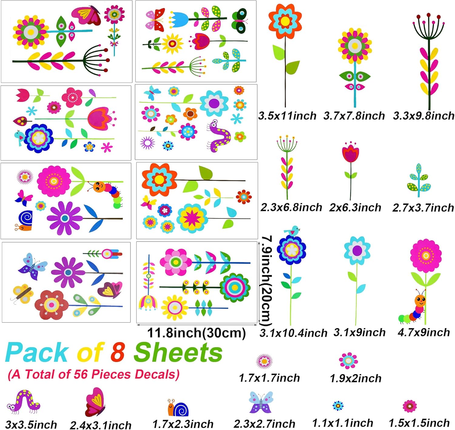 Maydahui 56 PCS Garden Flower Wall Sticker Set