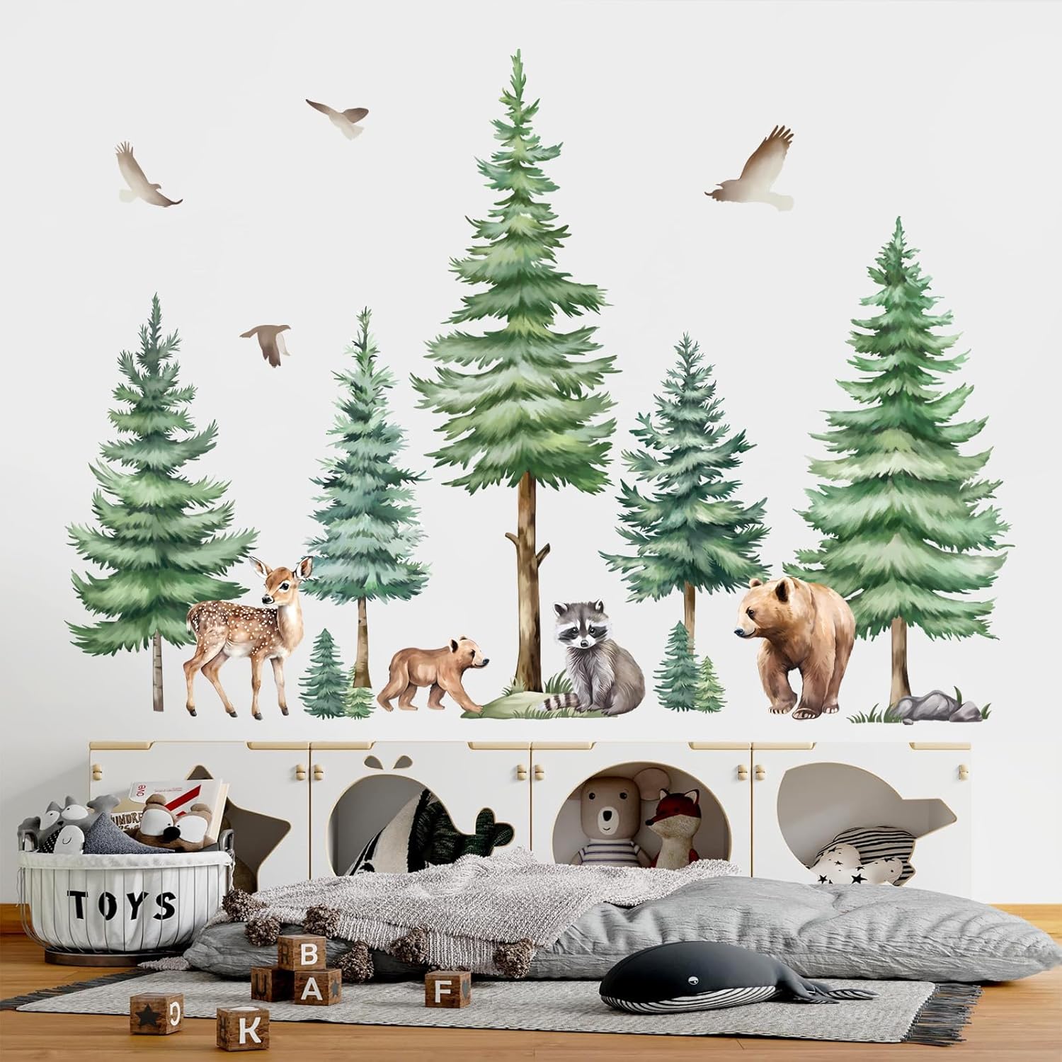 Decalmile Large Pine Tree Wall Decals Woodland Bear Stickers for Kids Room