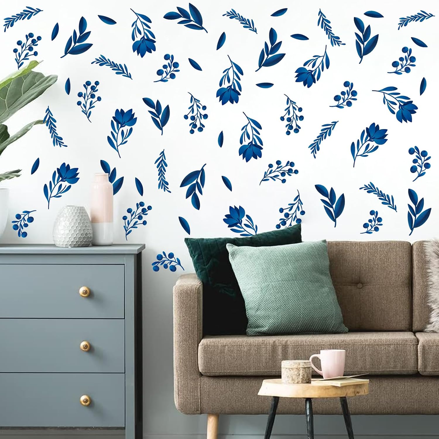 Blue Leaf Wall Stickers for Bedroom and Living Room Decor