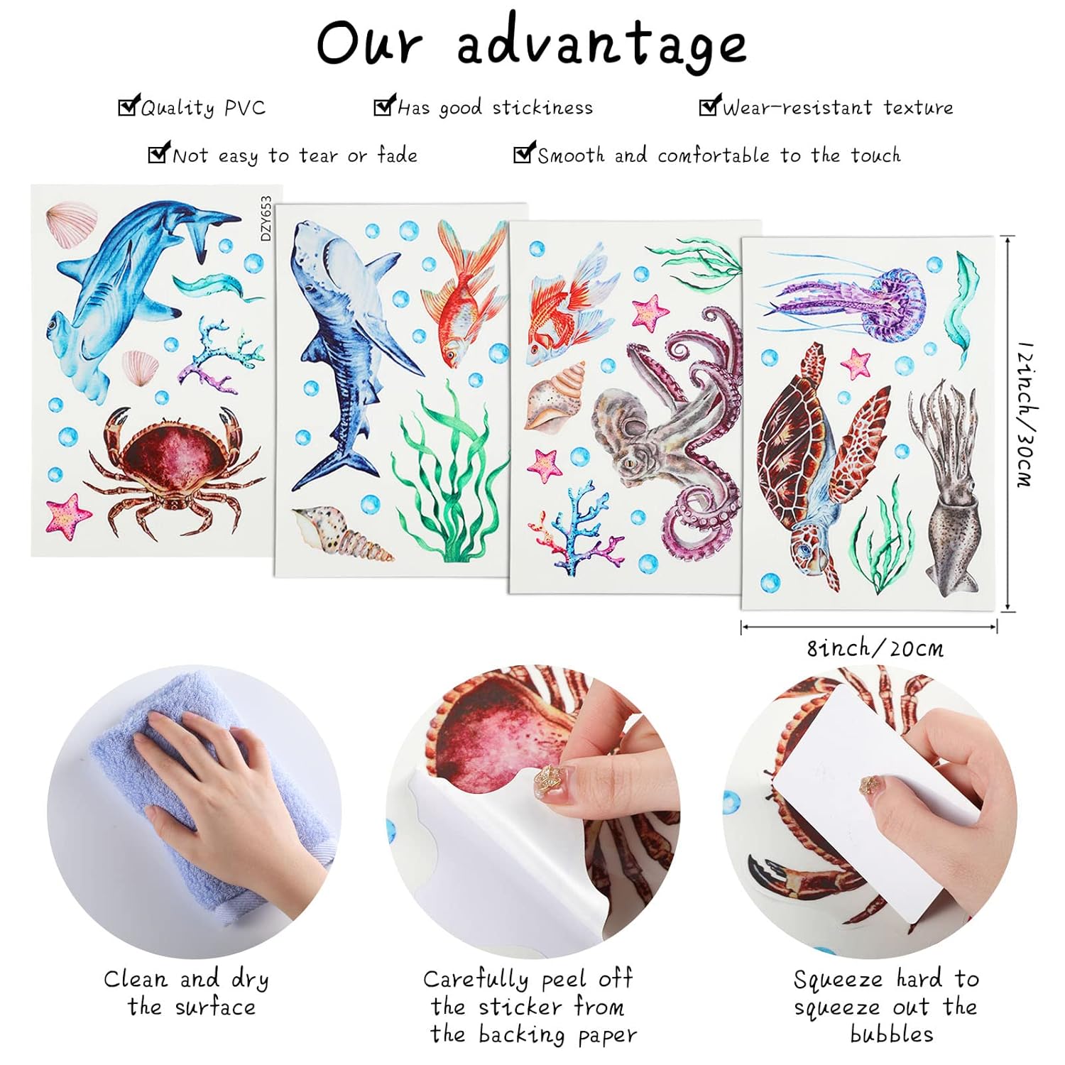 Sabary 4 Piece Glow in the Dark Ocean Wall Decals