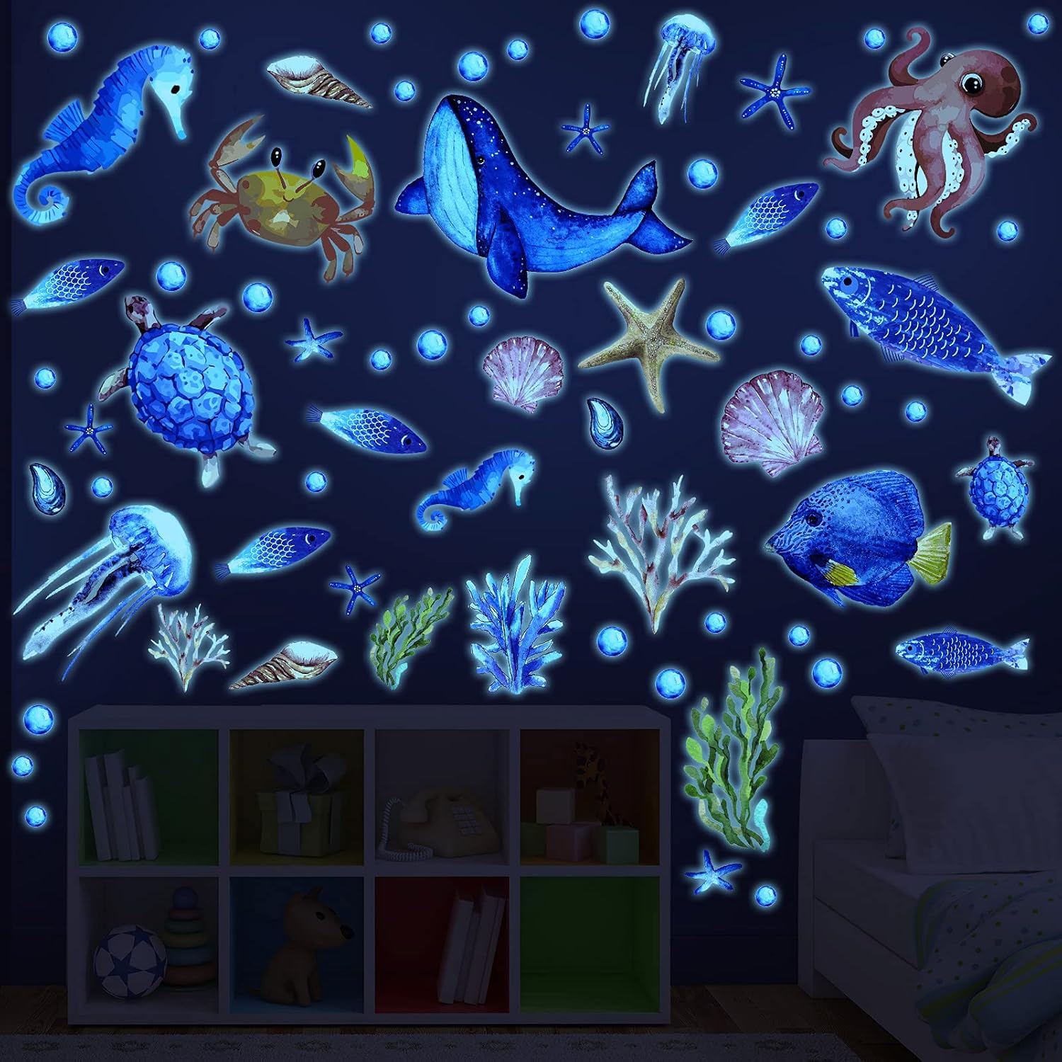 Zonon 97 Pcs Glow in the Dark Ocean Wall Decals