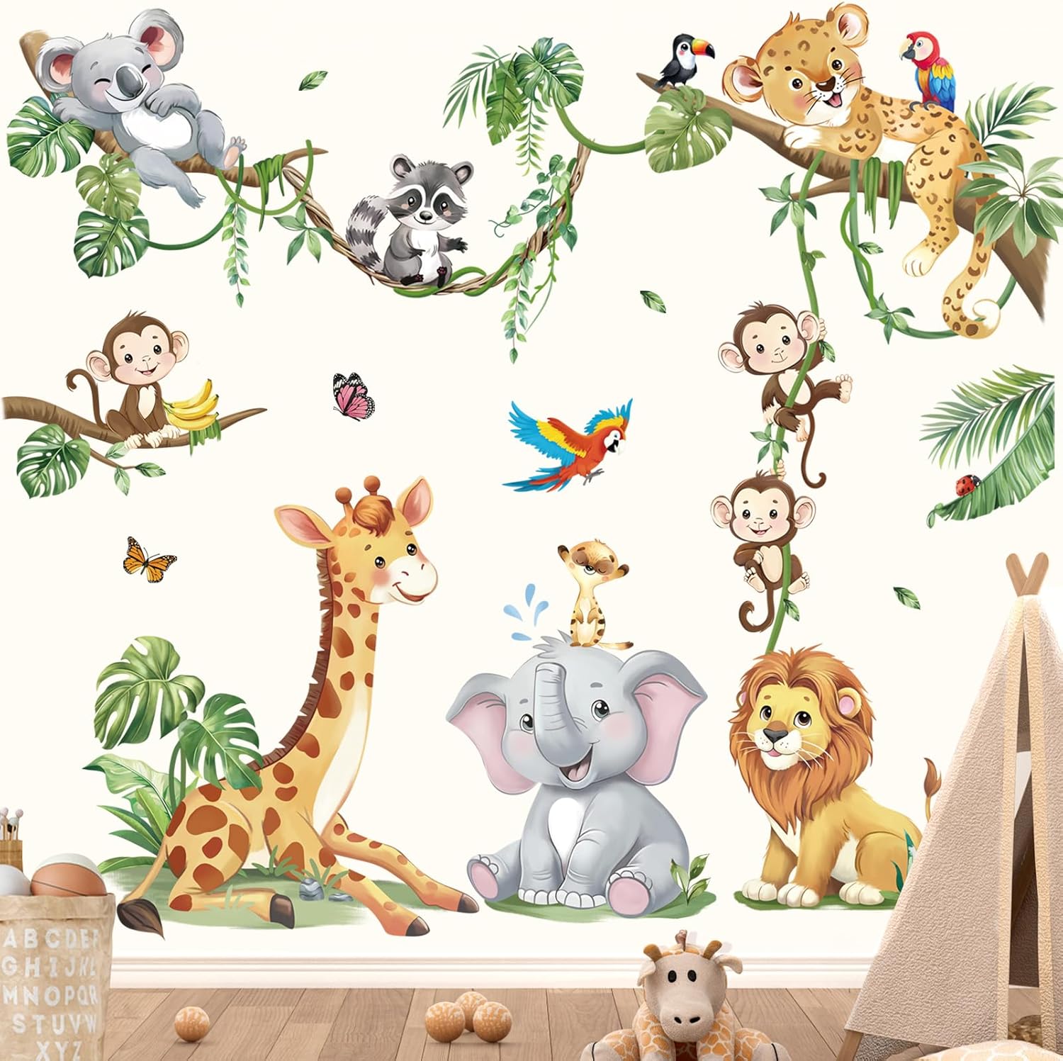 Safari Animals Tree Branch Wall Stickers for Kids Room Decor