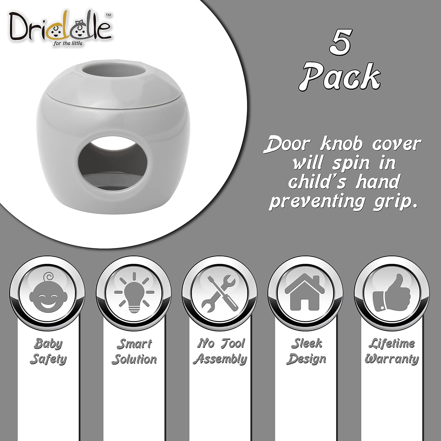Driddle Door Knob Baby Safety Cover 5 Pack