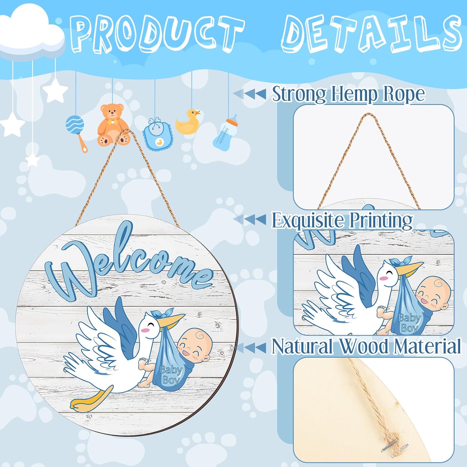 Chunful Baby Boy Welcome Sign Hanging Wreath