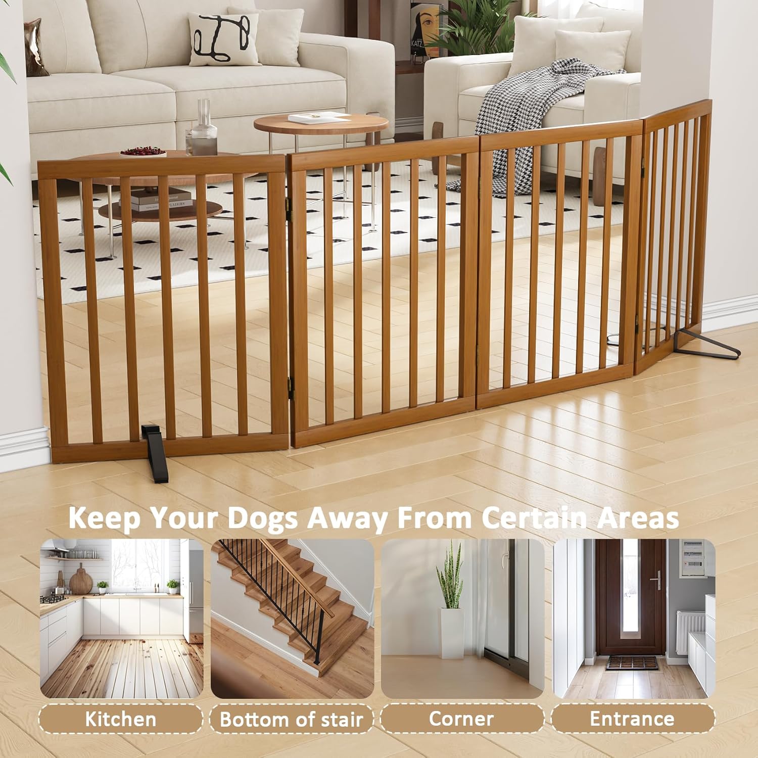 Freestanding Pet Gate Foldable Dog Gate 74 Inches Wide