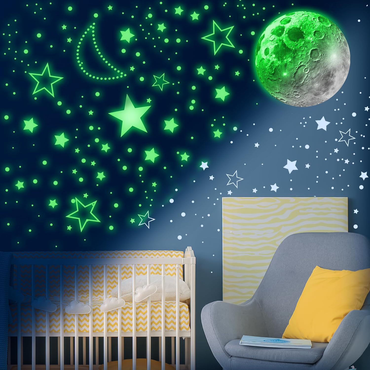 Glow in the Dark Stars and Moon Sticker for Wall and Ceiling Decor