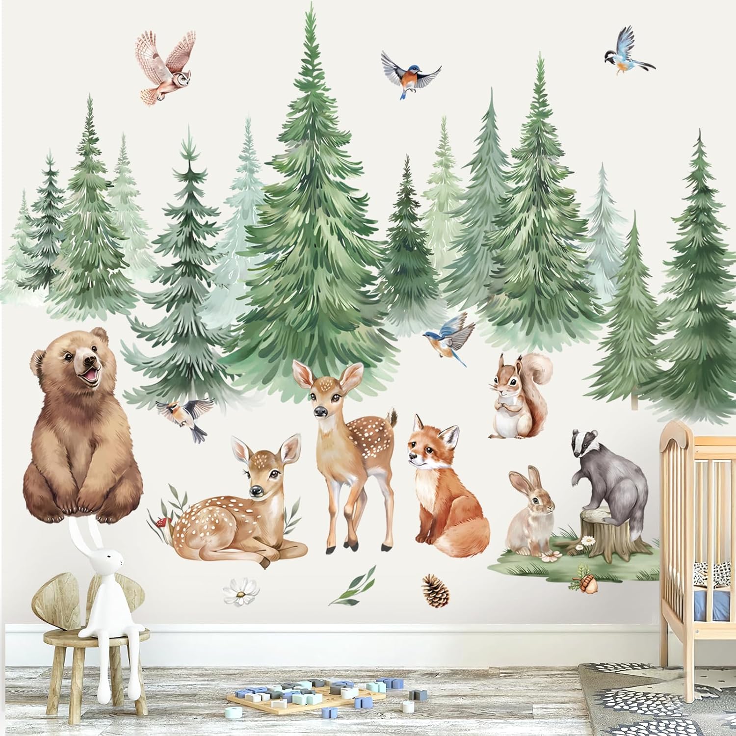 Wondever Large Pine Tree Animals Wall Stickers