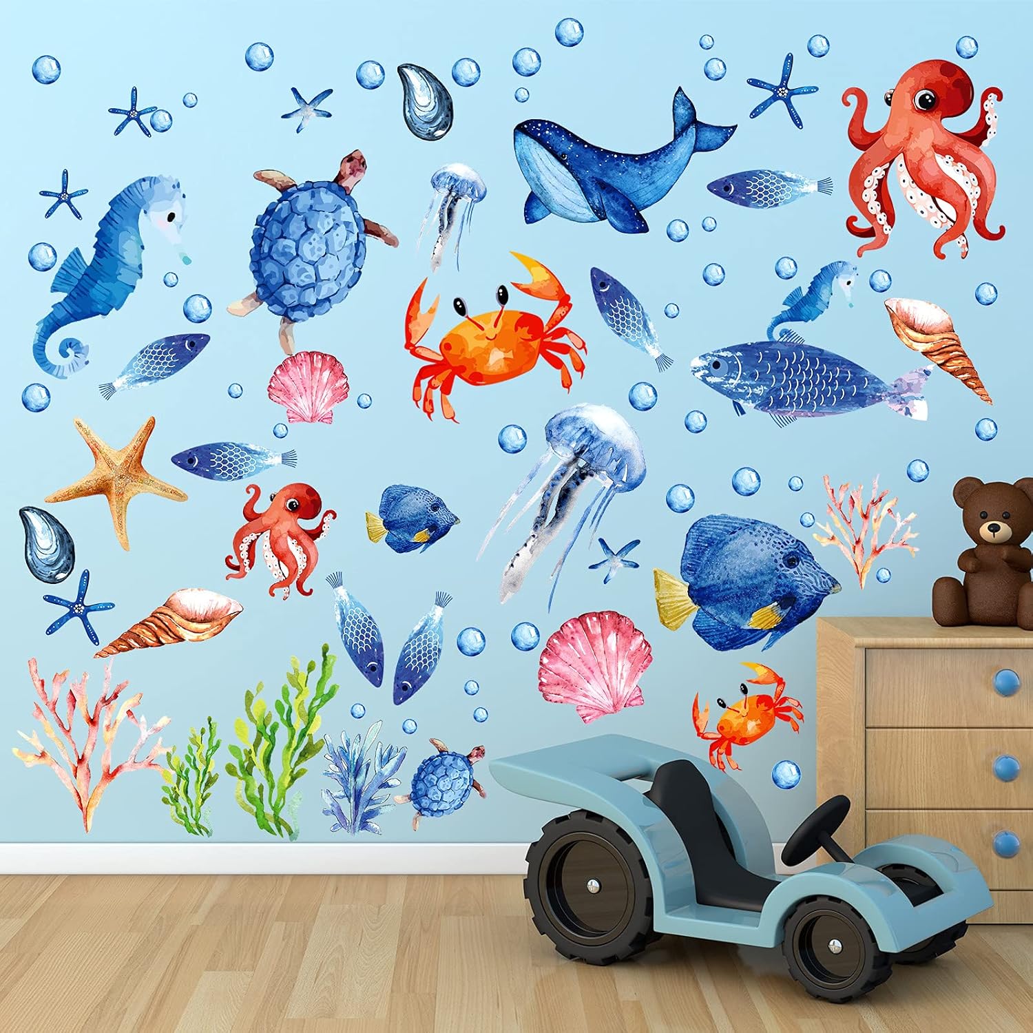 Zonon 97 Pcs Glow in the Dark Ocean Wall Decals