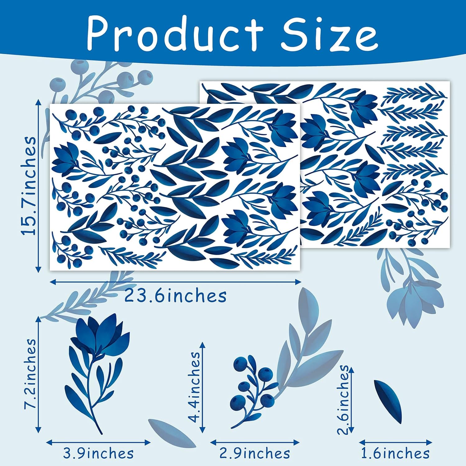 Blue Leaf Wall Stickers for Bedroom and Living Room Decor