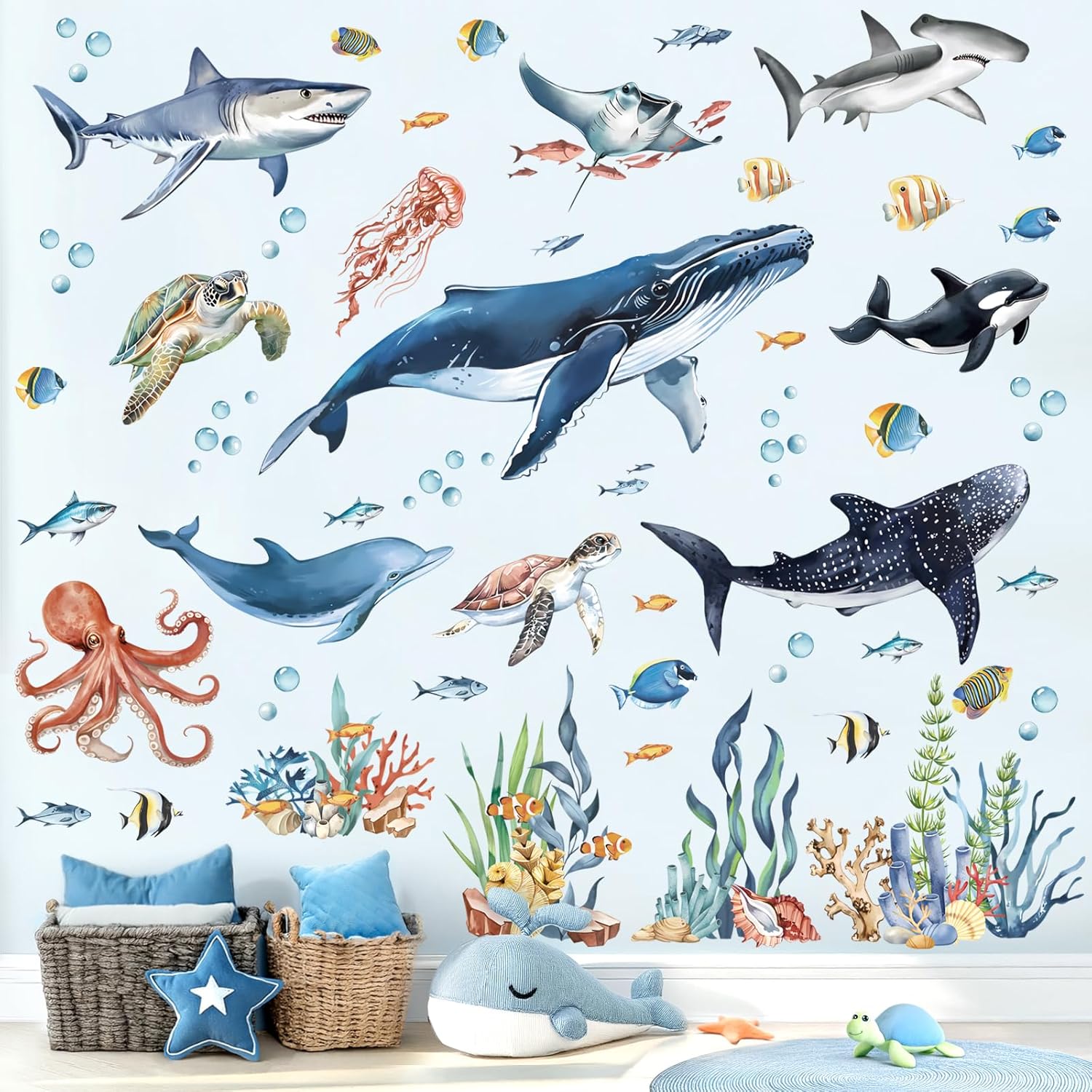 Decalmile Under The Sea Fish Wall Decals Ocean Animal Decor Stickers