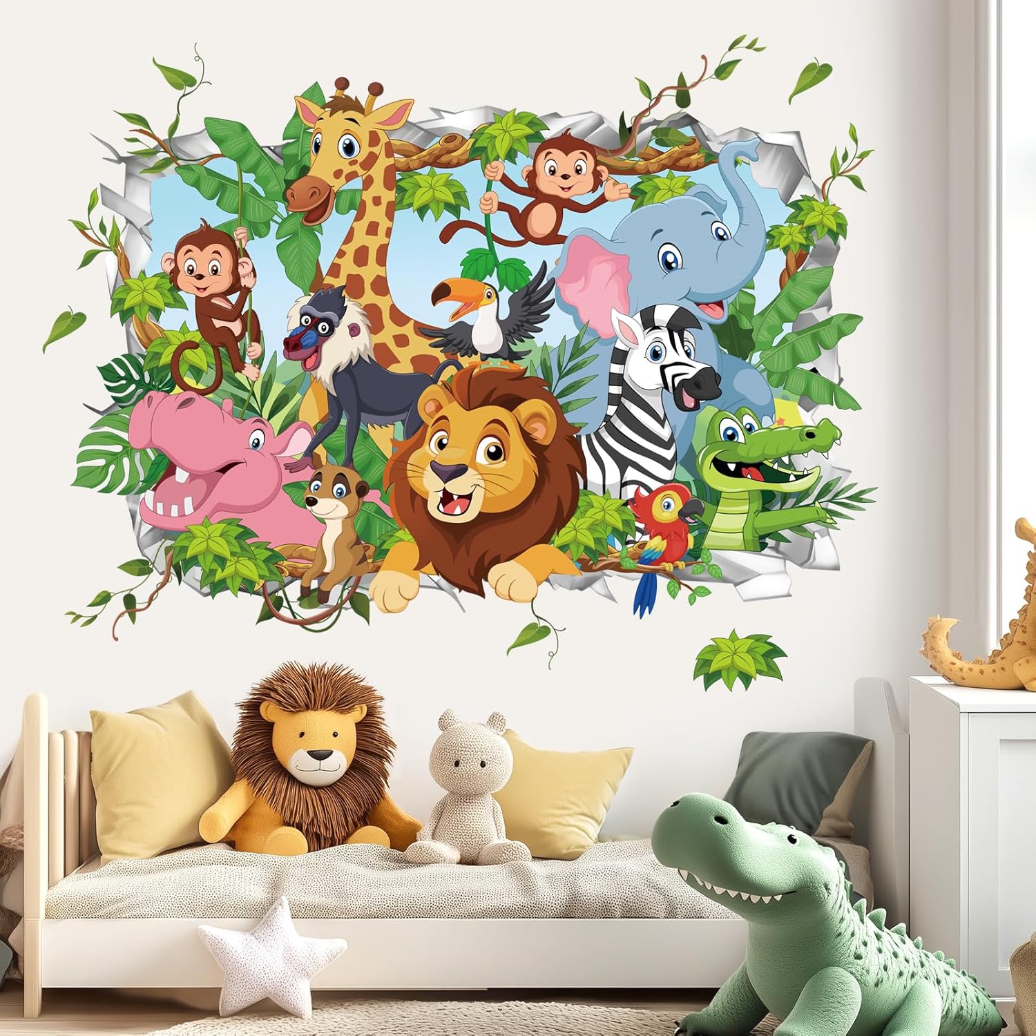 Wondever 3D Jungle Animals Wall Stickers for Baby Nursery Kids Room