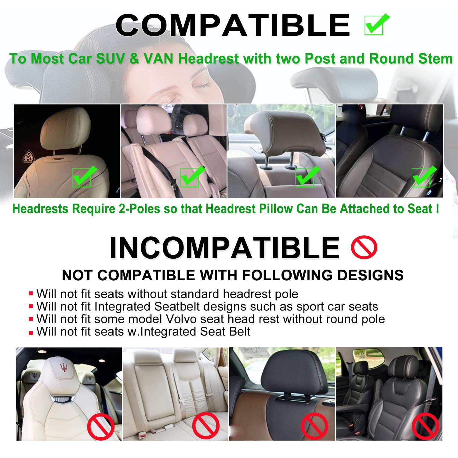 JZCreater Car Headrest Pillow for Adults and Kids Beige