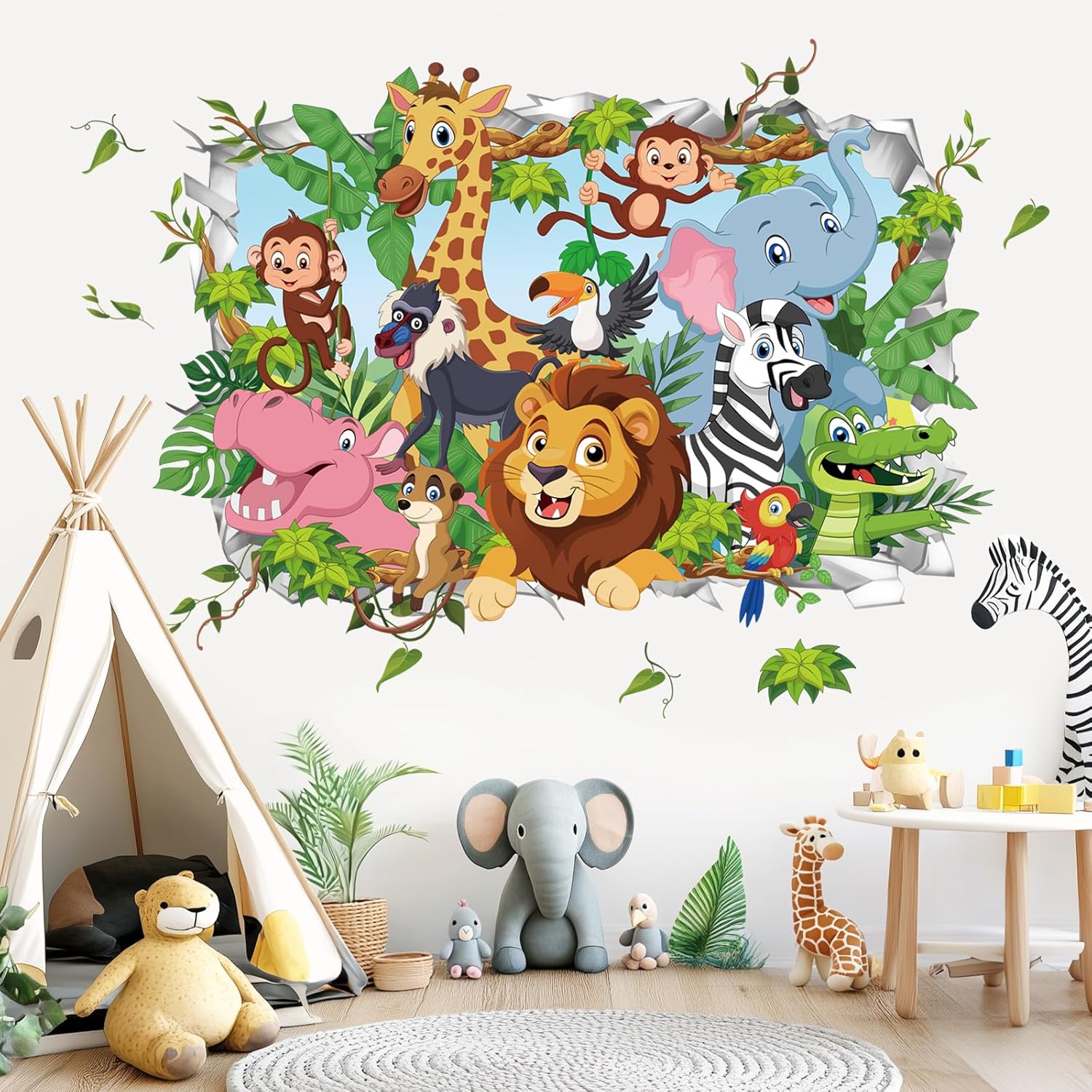 Wondever 3D Jungle Animals Wall Stickers for Baby Nursery Kids Room