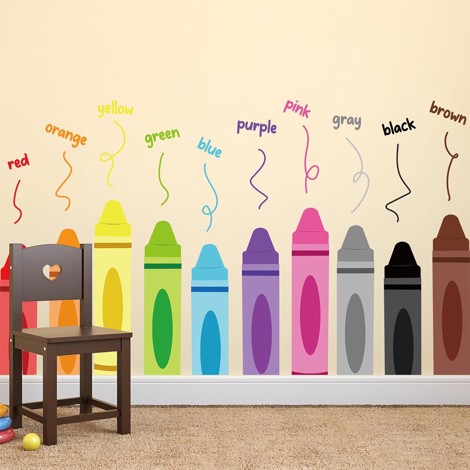 Colorful Crayon Wall Decals Peel and Stick Educational Decor