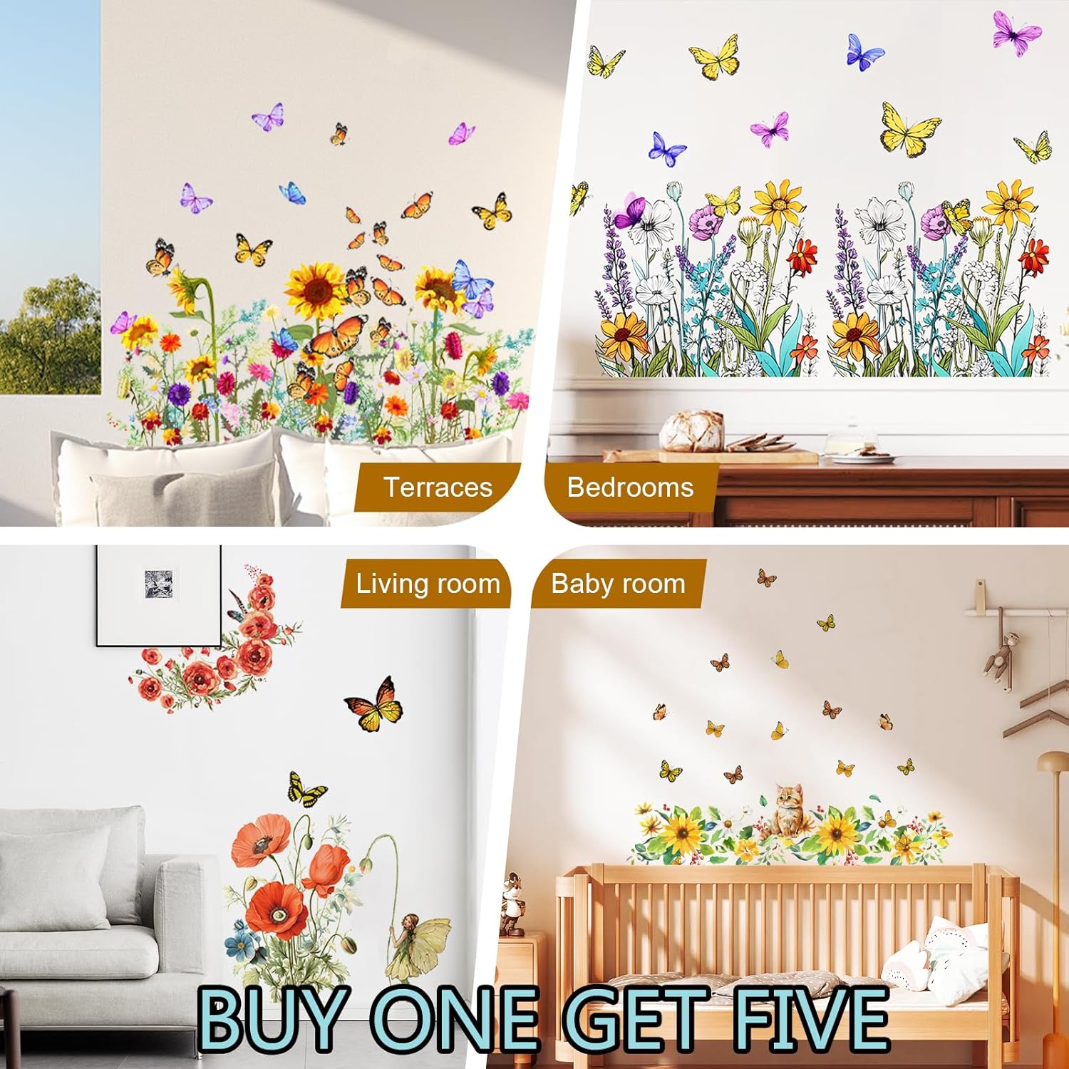 Buy One Get Five Boho Blue Flower Wall Decals
