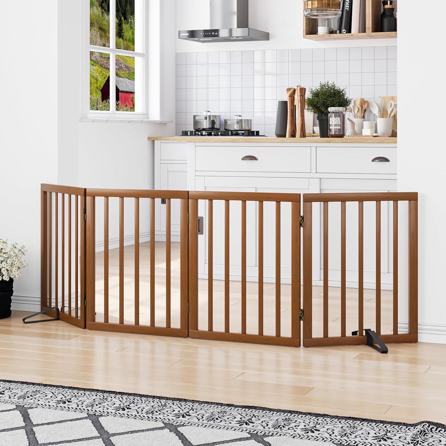 Freestanding Pet Gate Foldable Dog Gate 74 Inches Wide