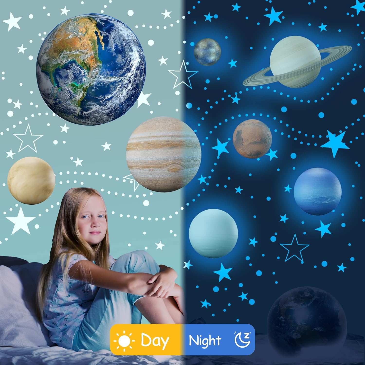 Glow in The Dark Stars Solar System Wall Decals for Kids Room
