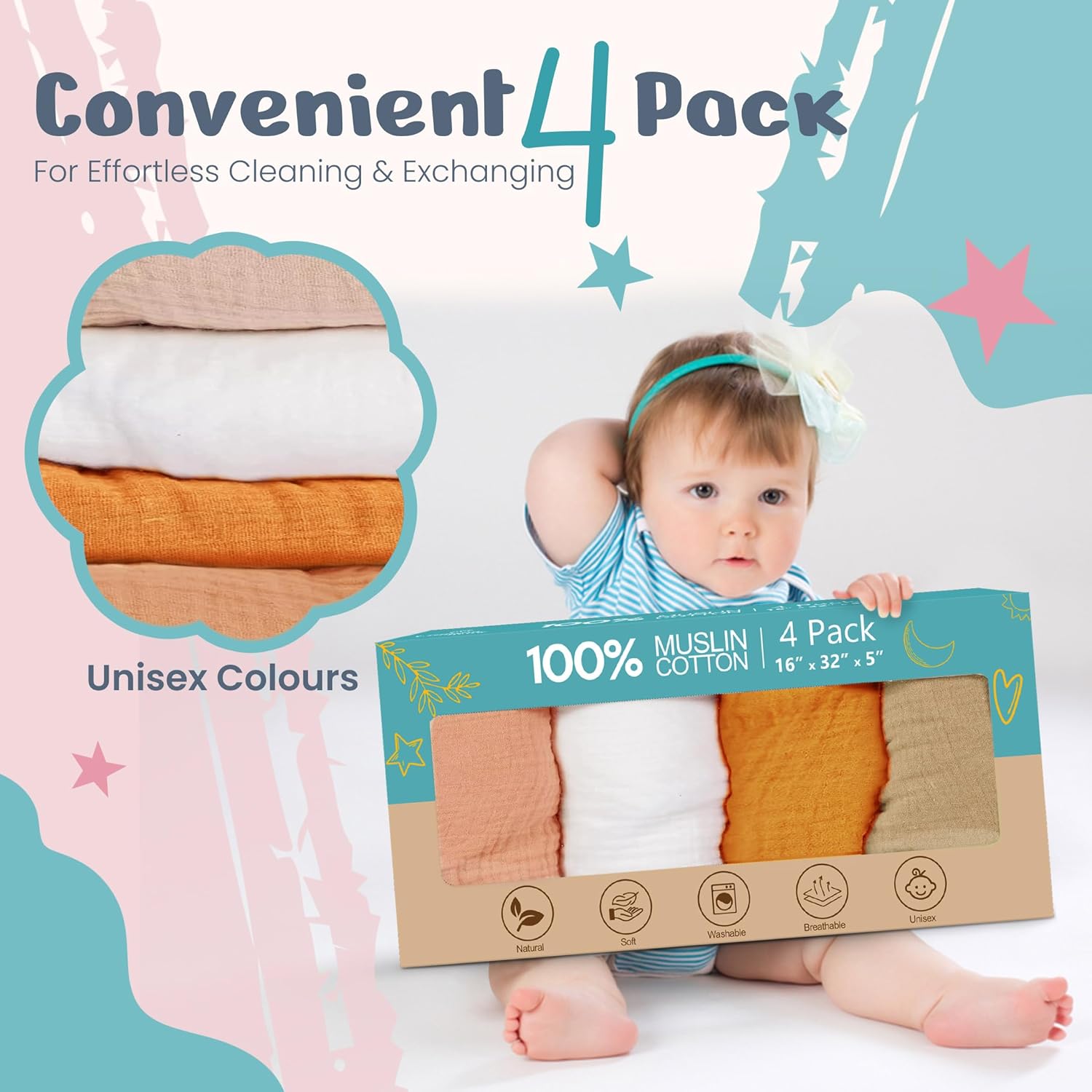 Ultra Soft Muslin Changing Pad Covers 4 Pack