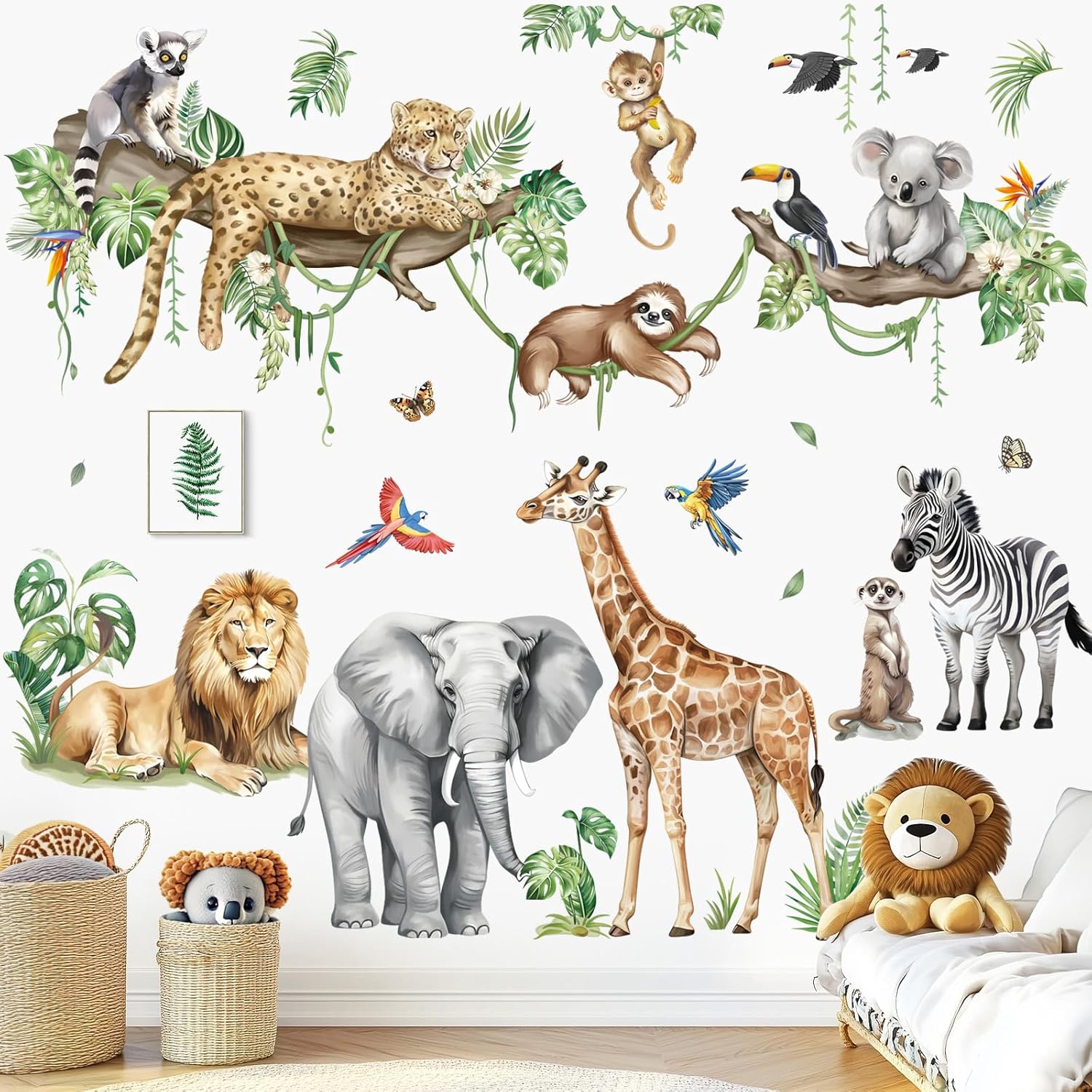 decalmile Large Safari Animals Wall Stickers for Kids Room and Baby Nursery