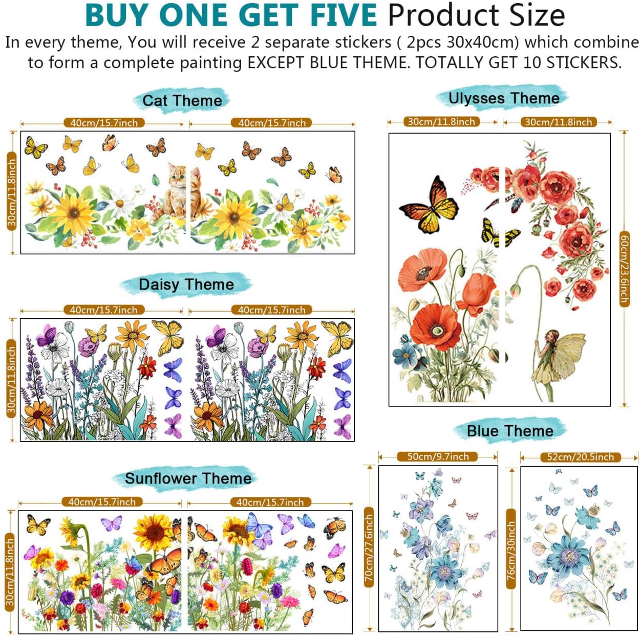 Buy One Get Five Boho Blue Flower Wall Decals