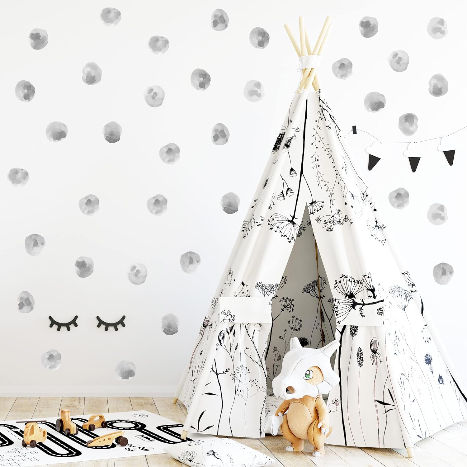 120pcs 22 Gray Polka Dots Wall Decals for Kids Removable Peel and Stick Wall Art Decor