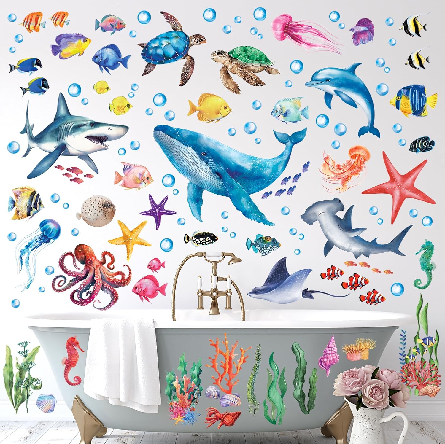 DECOWALL DS12-8078 Sea Animals Wall Stickers for Kids