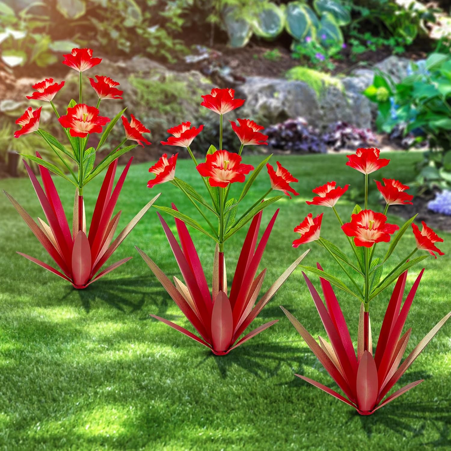 Rustic Metal Agave Outdoor Garden Decor Red