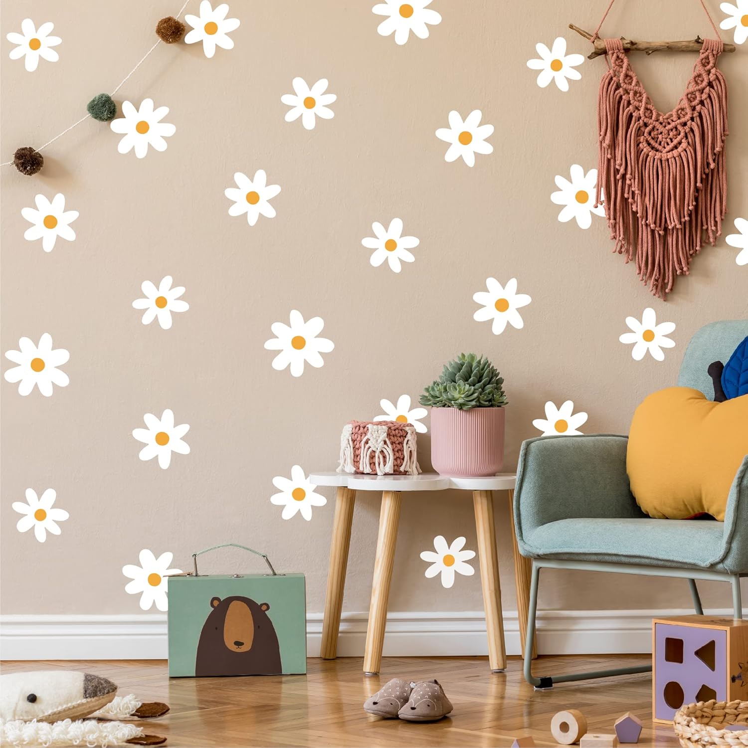 Flower Vinyl Daisy Wall Decals Peel and Stick for Nursery and Living Room