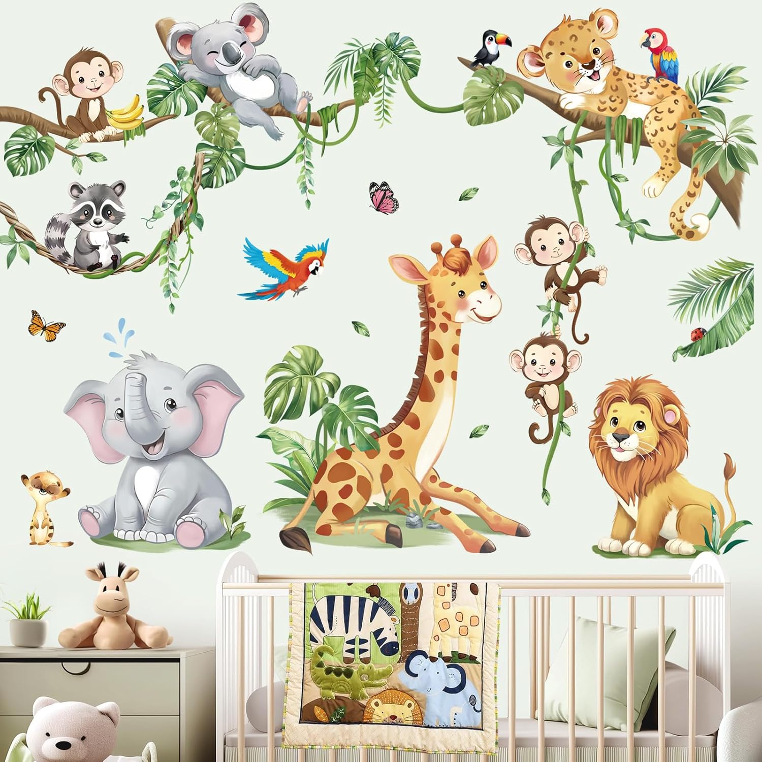 Safari Animals Tree Branch Wall Stickers for Kids Room Decor
