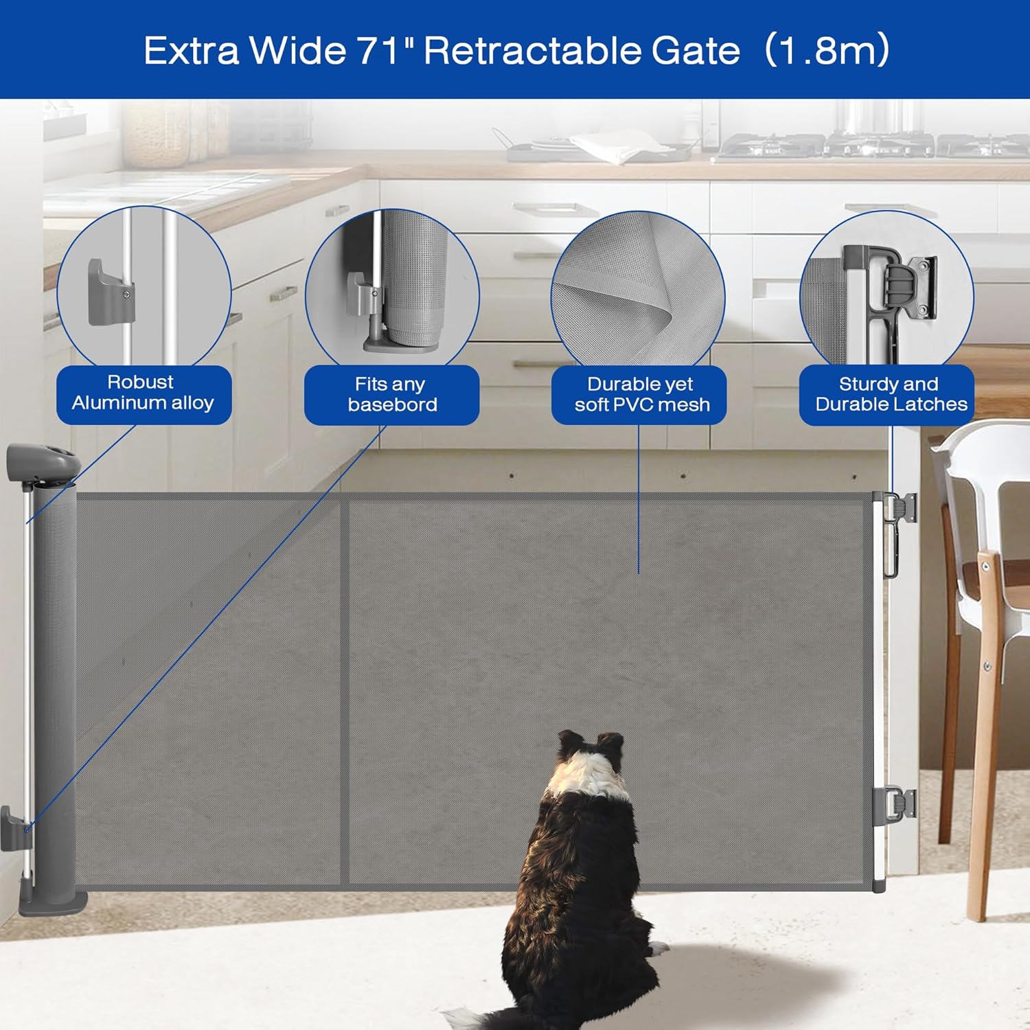 Kerty Retractable Baby Gate 71 Inch Wide 34 Inch Tall