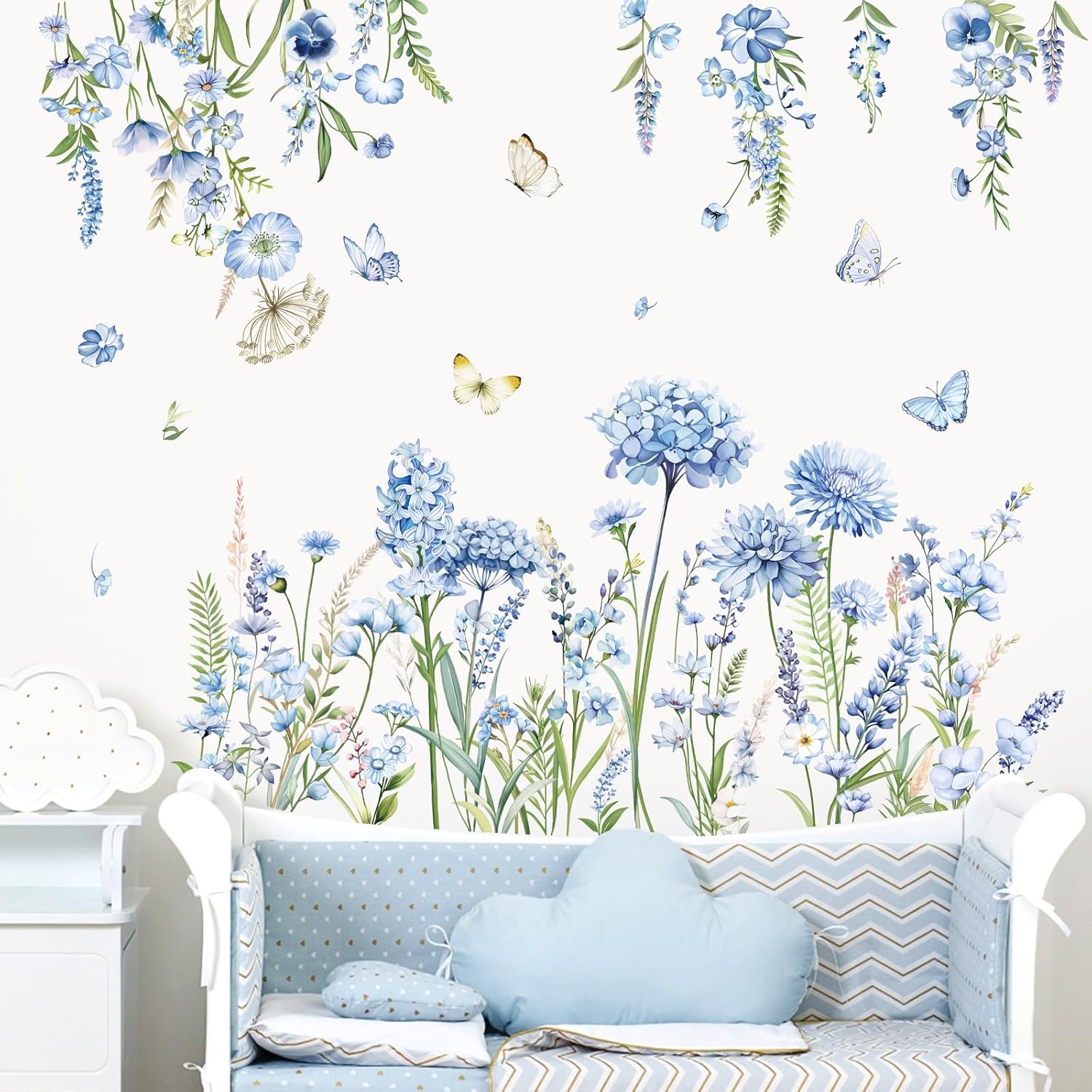 Decalmile Wildflower Wall Stickers Blue Floral Garden Decor