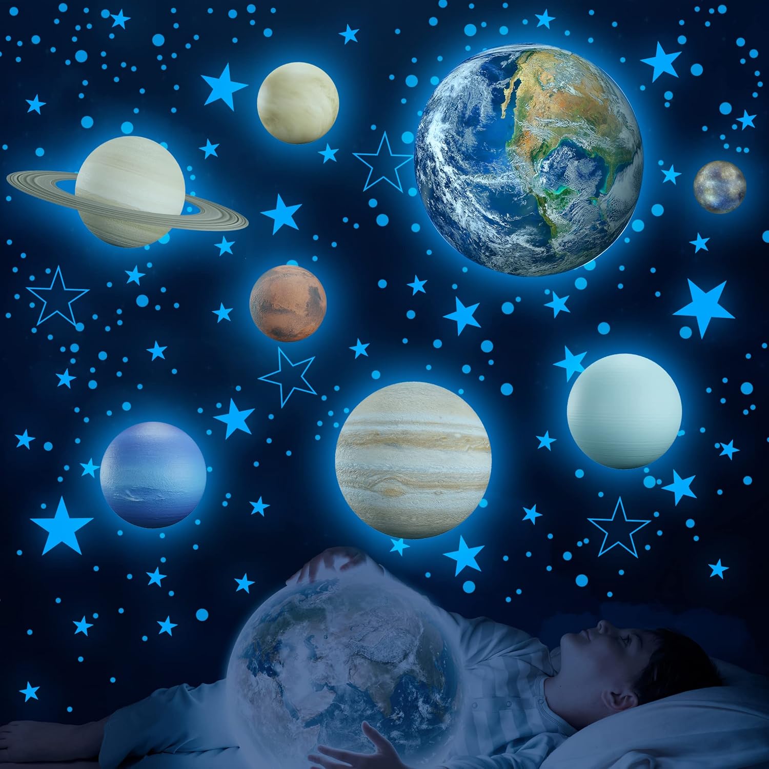Glow in The Dark Stars Solar System Wall Decals for Kids Room