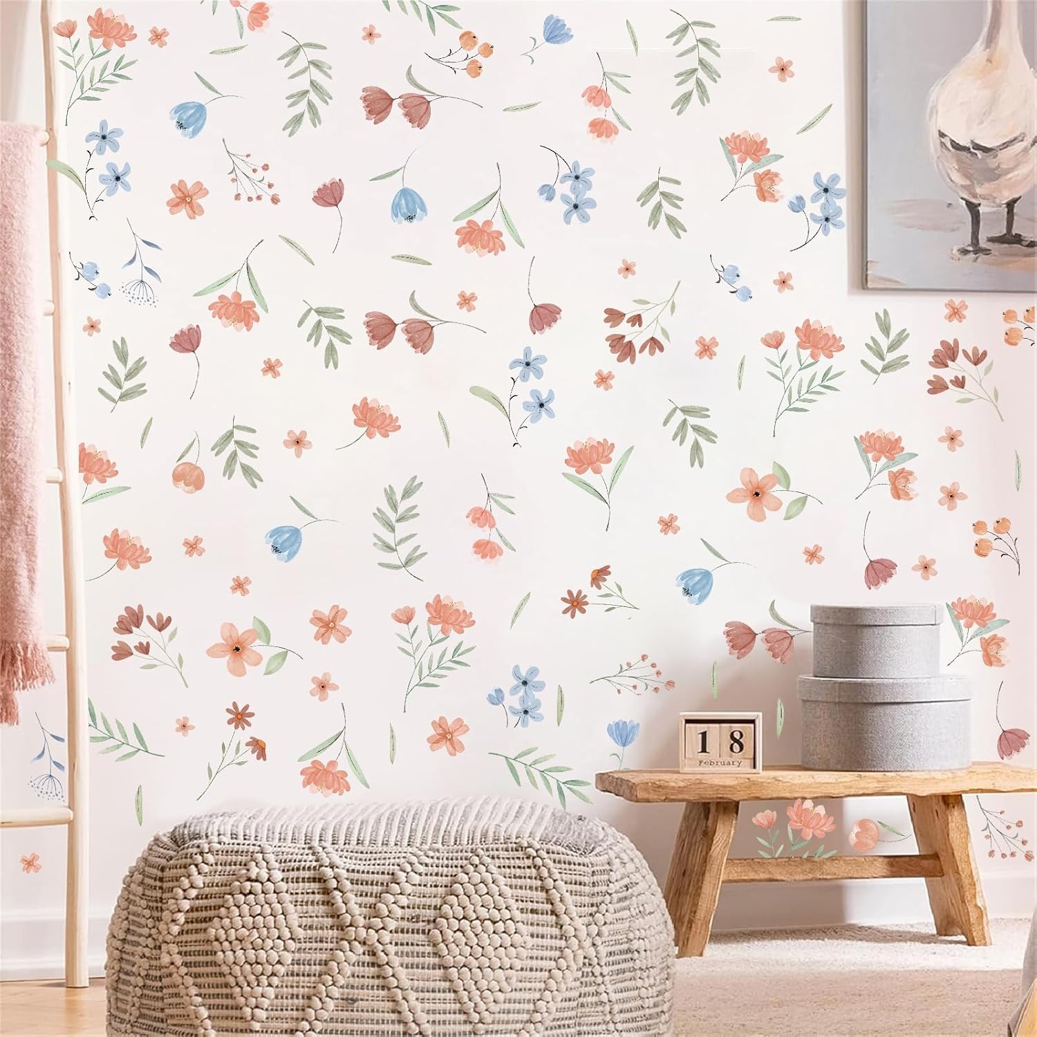 Lamkidle Boho Floral Wall Decals for Kids Room Decor