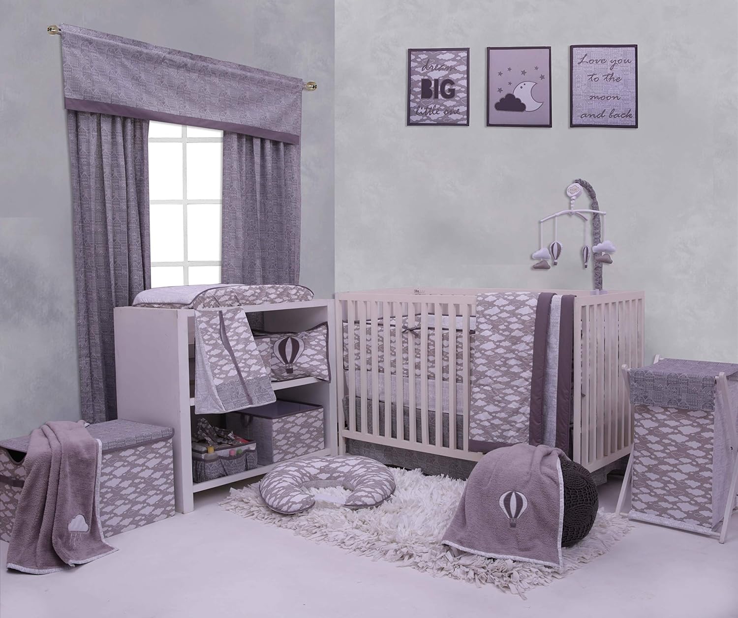 Bacati Clouds in The City Musical Mobile White Grey