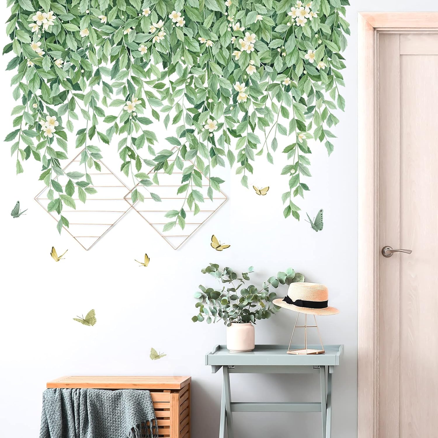 Green Leaf Hanging Vine Wall Decal for Bedroom and Nursery