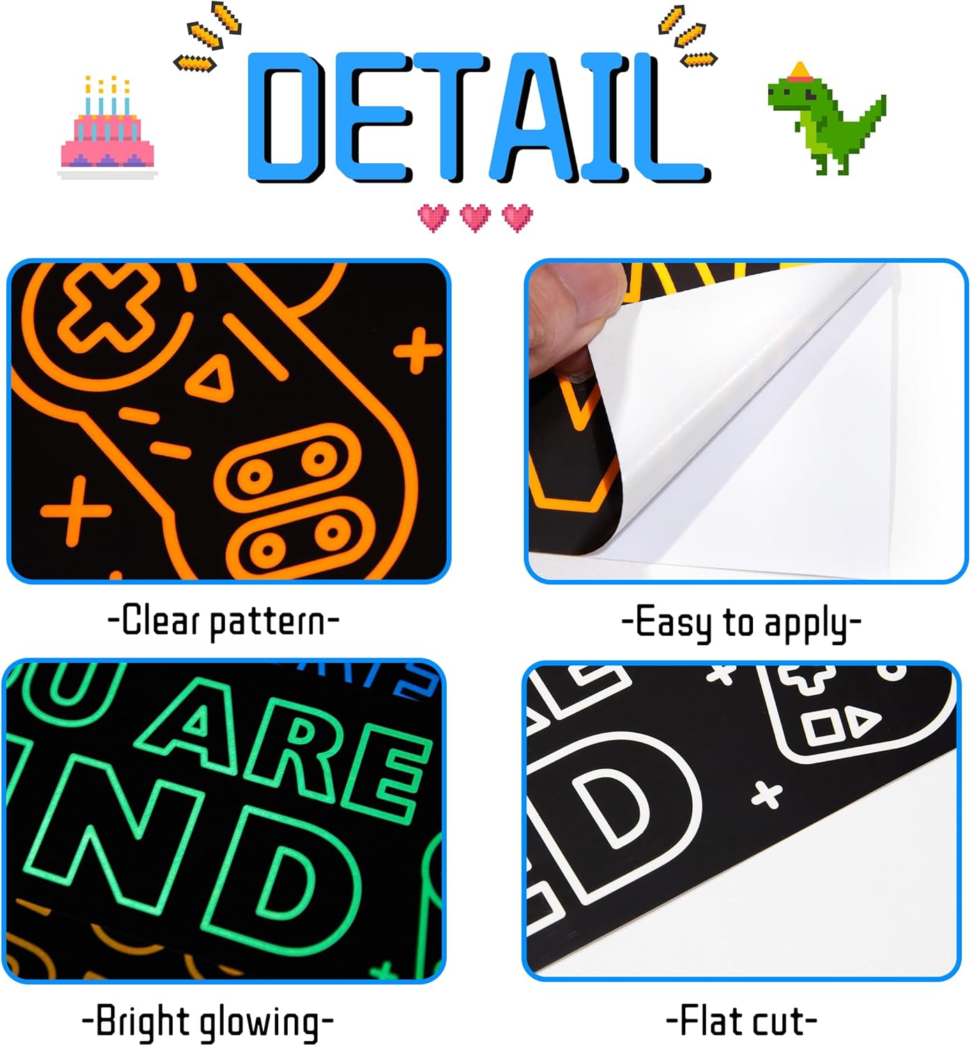 Game Wall Decals Glow in the Dark Gamer Sticker for Boys Room and Kids Bedroom