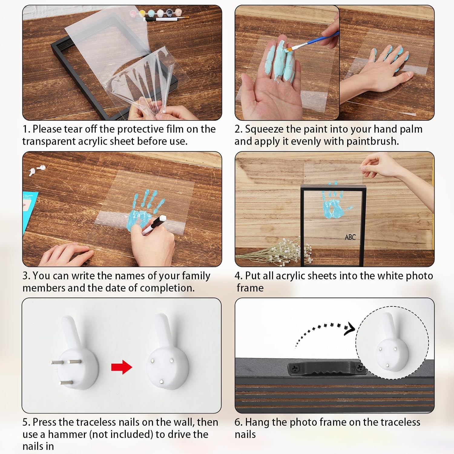 Family Handprint Kit with 6 Colors and Clear Photo Frame