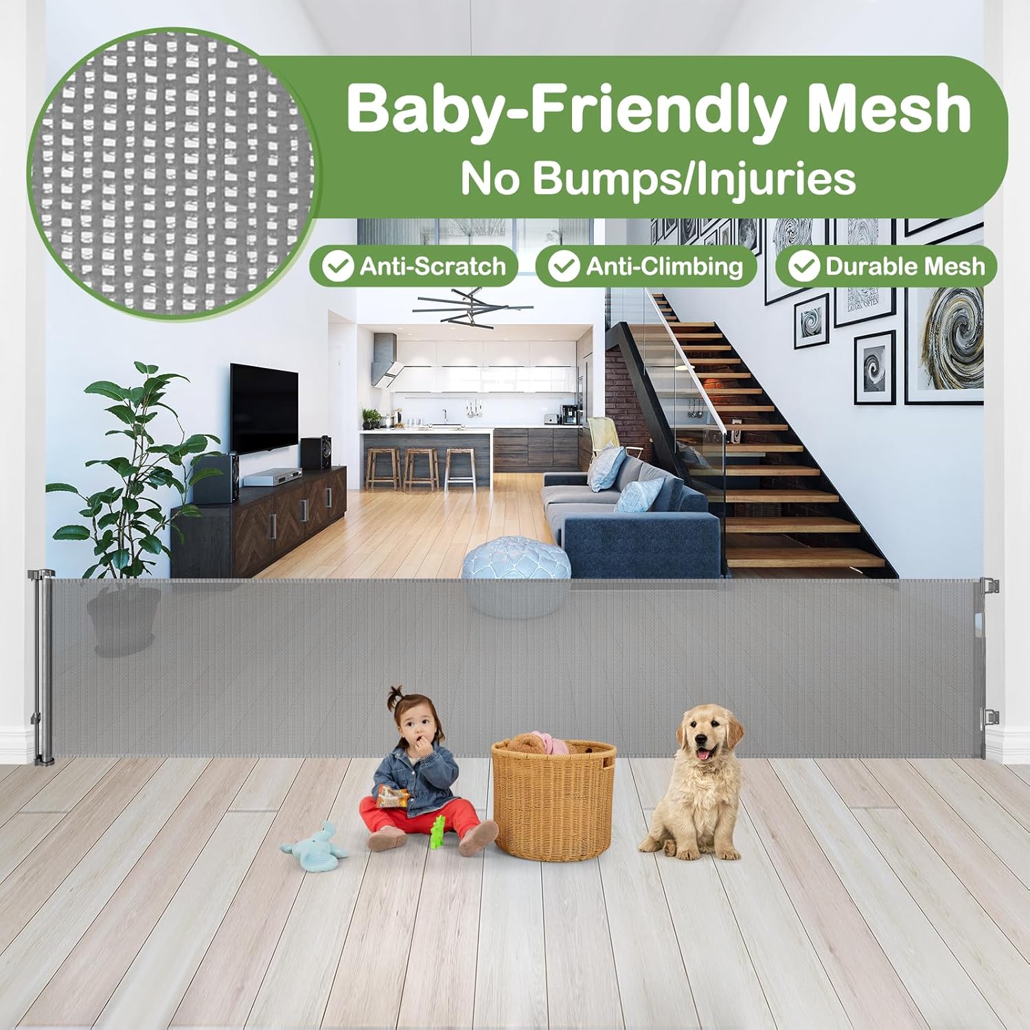 200 Inch Retractable Baby Gate for Wide Openings
