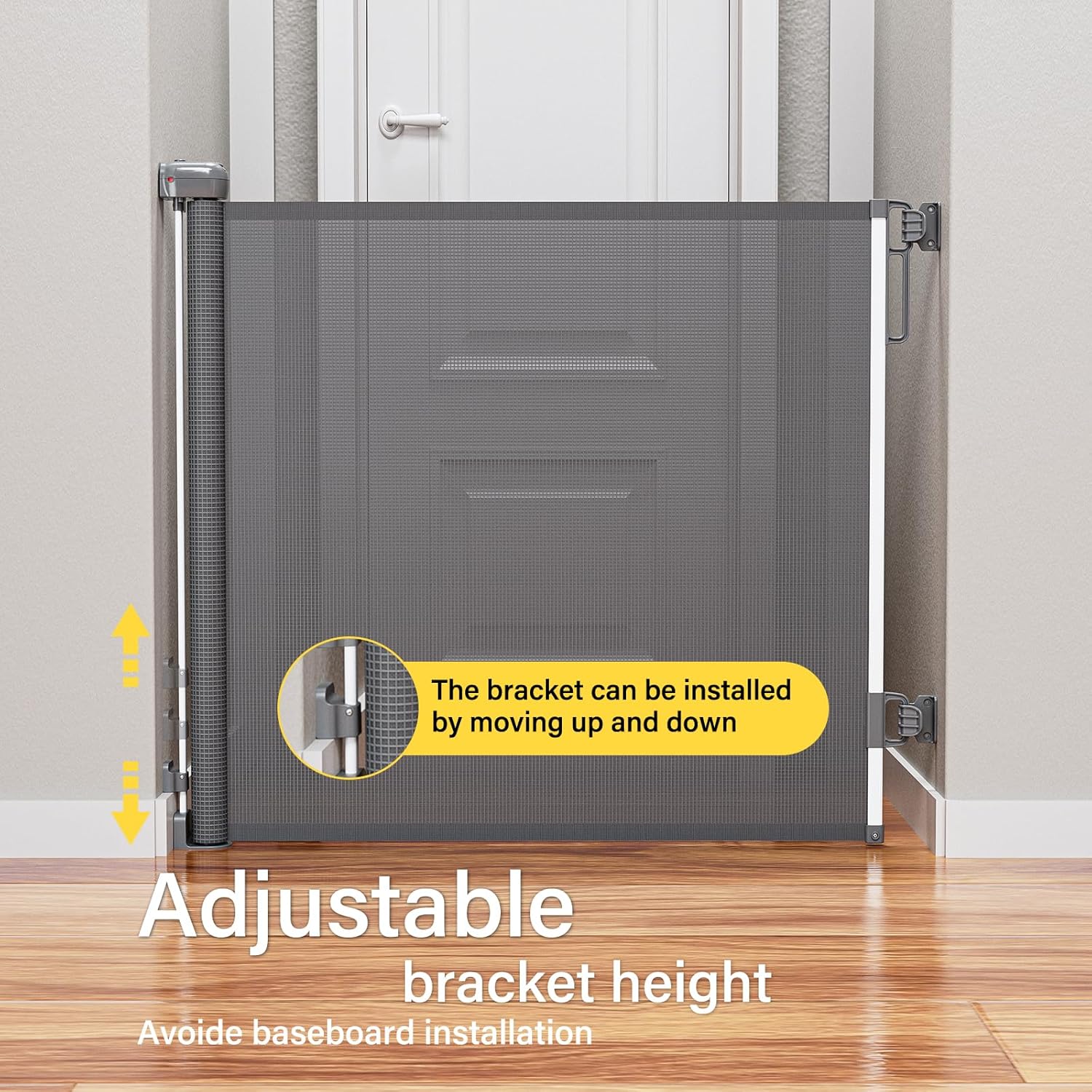 Retractable Baby Gate for Doorways and Stairs Grey