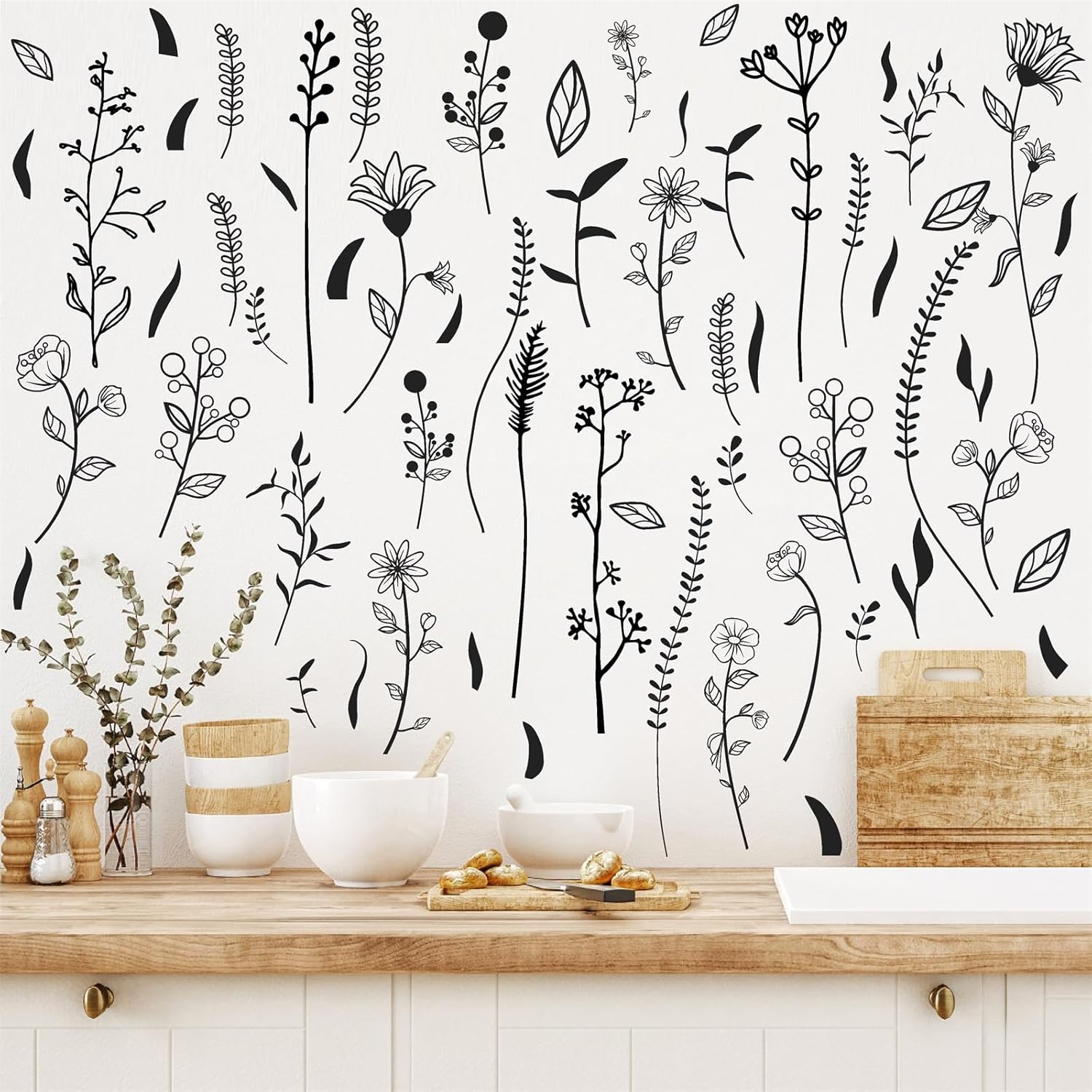 Kazova Black Wildflower Wall Stickers for Kids Room Bedroom Decor