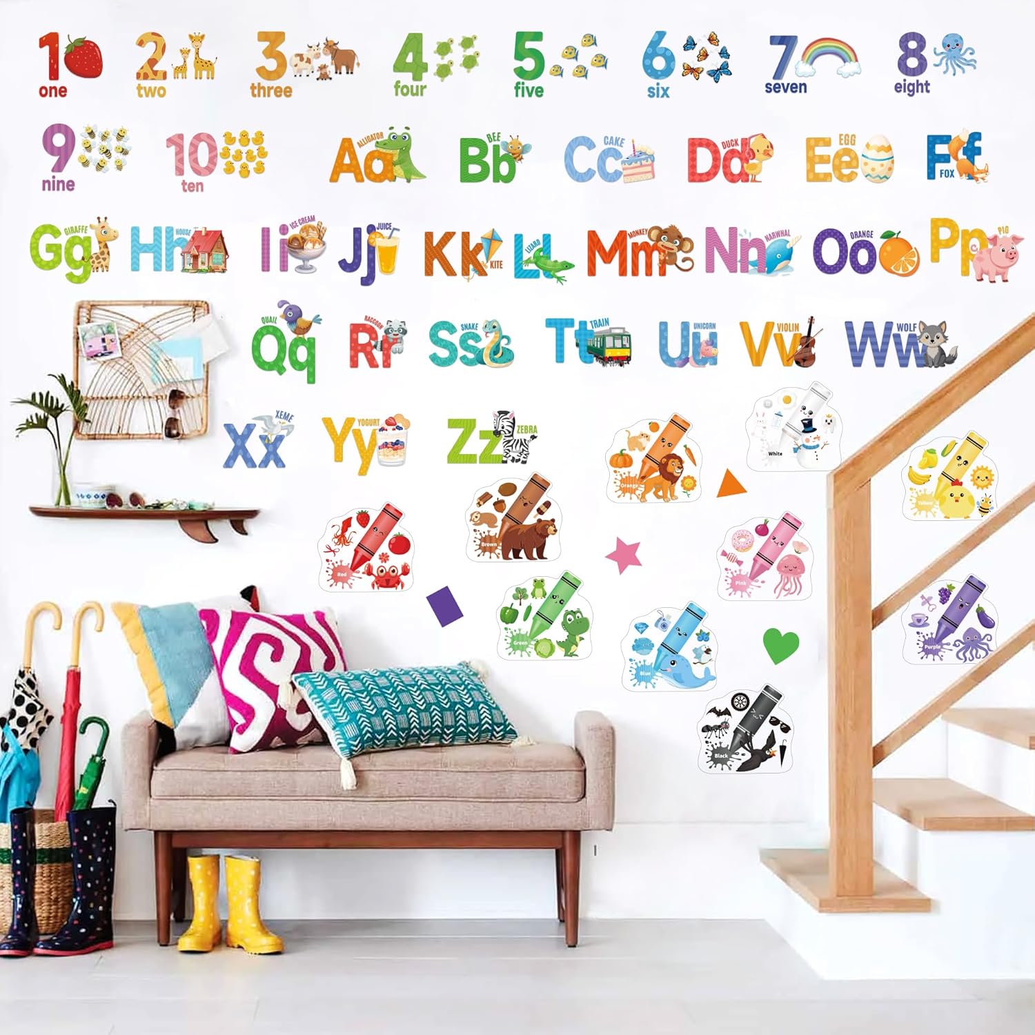 Alphabet Numbers Wall Decals for Kids Room Decor