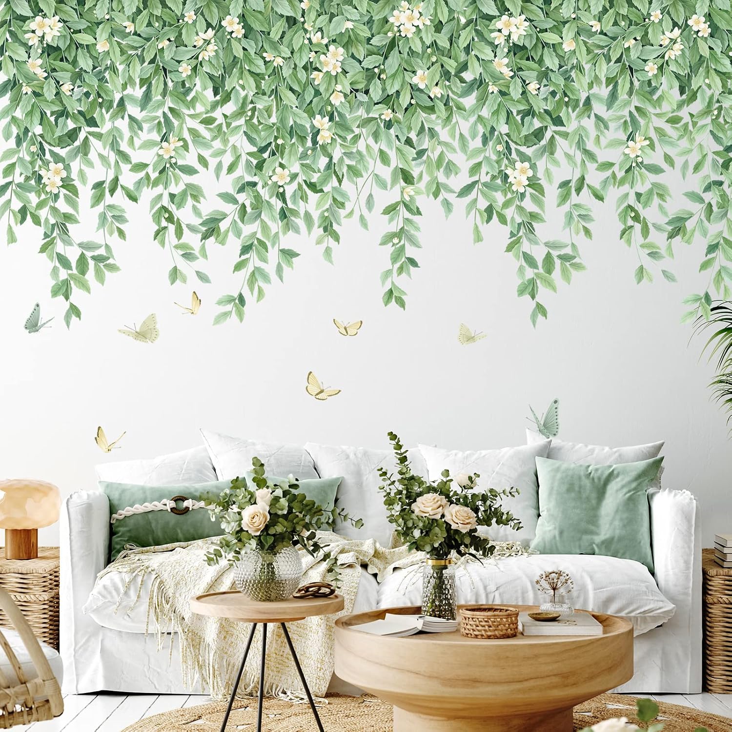 Green Leaf Hanging Vine Wall Decal for Bedroom and Nursery