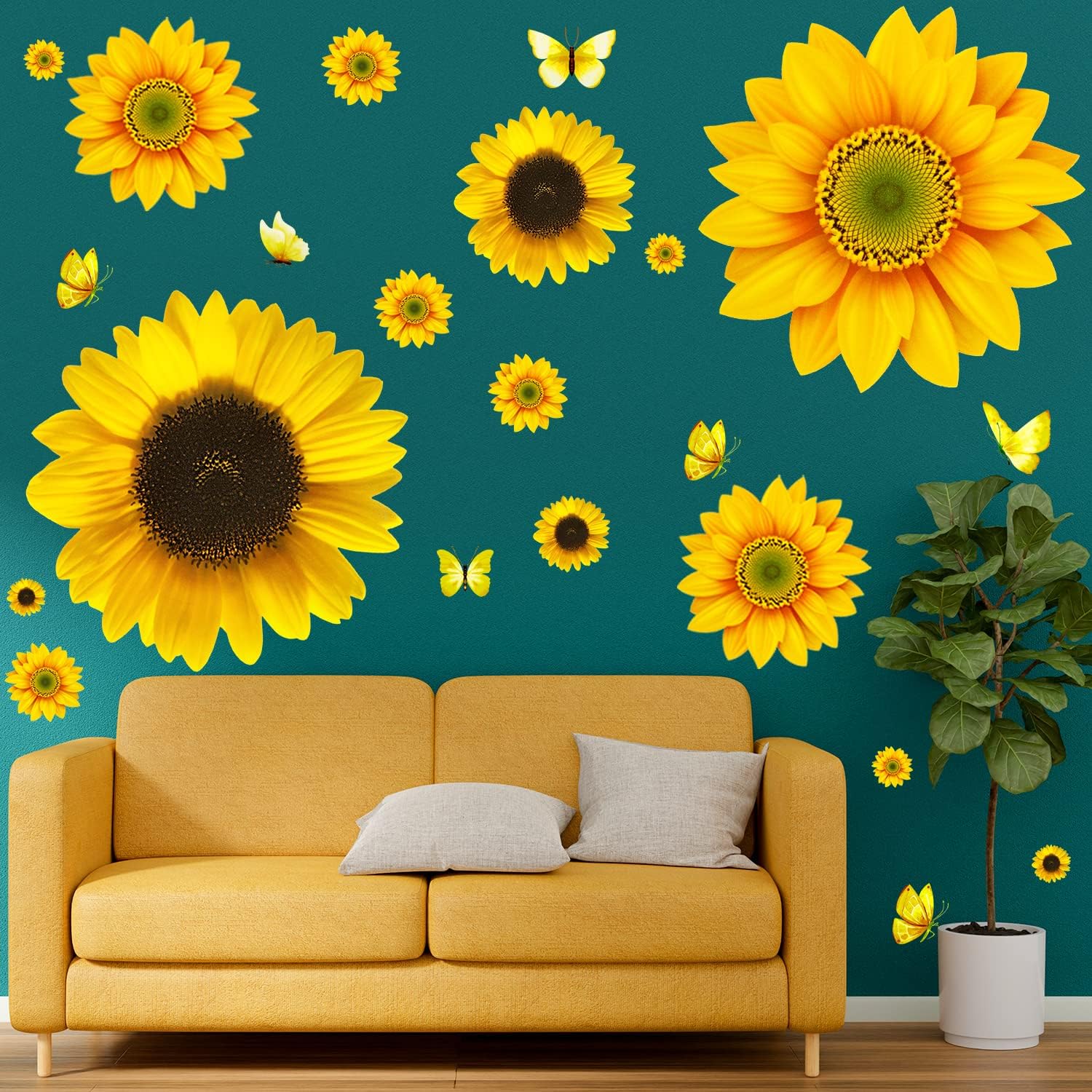 54 Pcs 3D Sunflowers and Butterfly Wall Stickers Decor