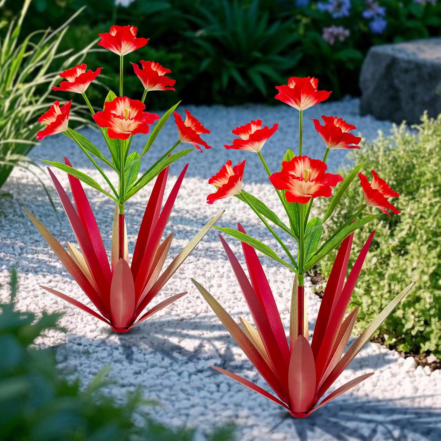 Rustic Metal Agave Outdoor Garden Decor Red