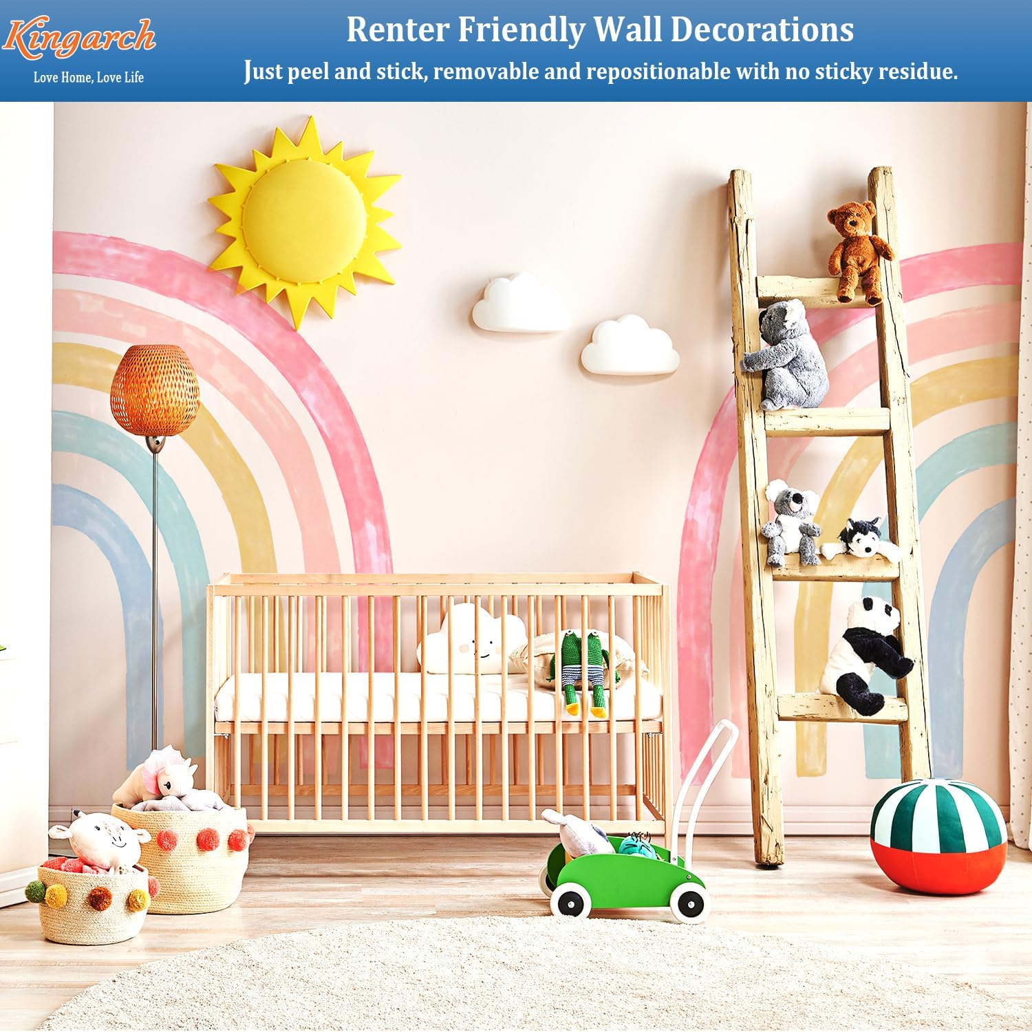 Kingarch Large Watercolor Rainbow Wall Decals