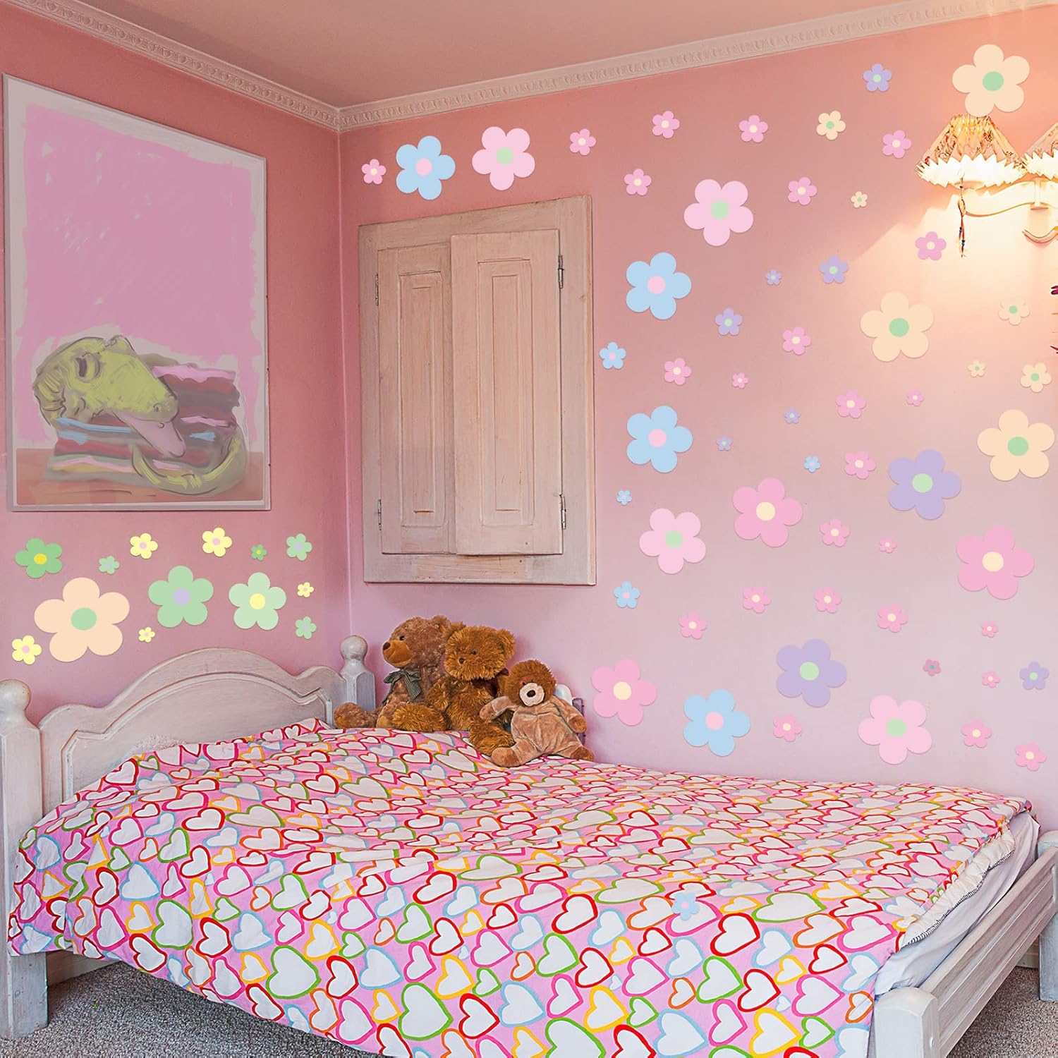 Hotop 128 Pcs Danish Pastel Flower Wall Sticker Decal